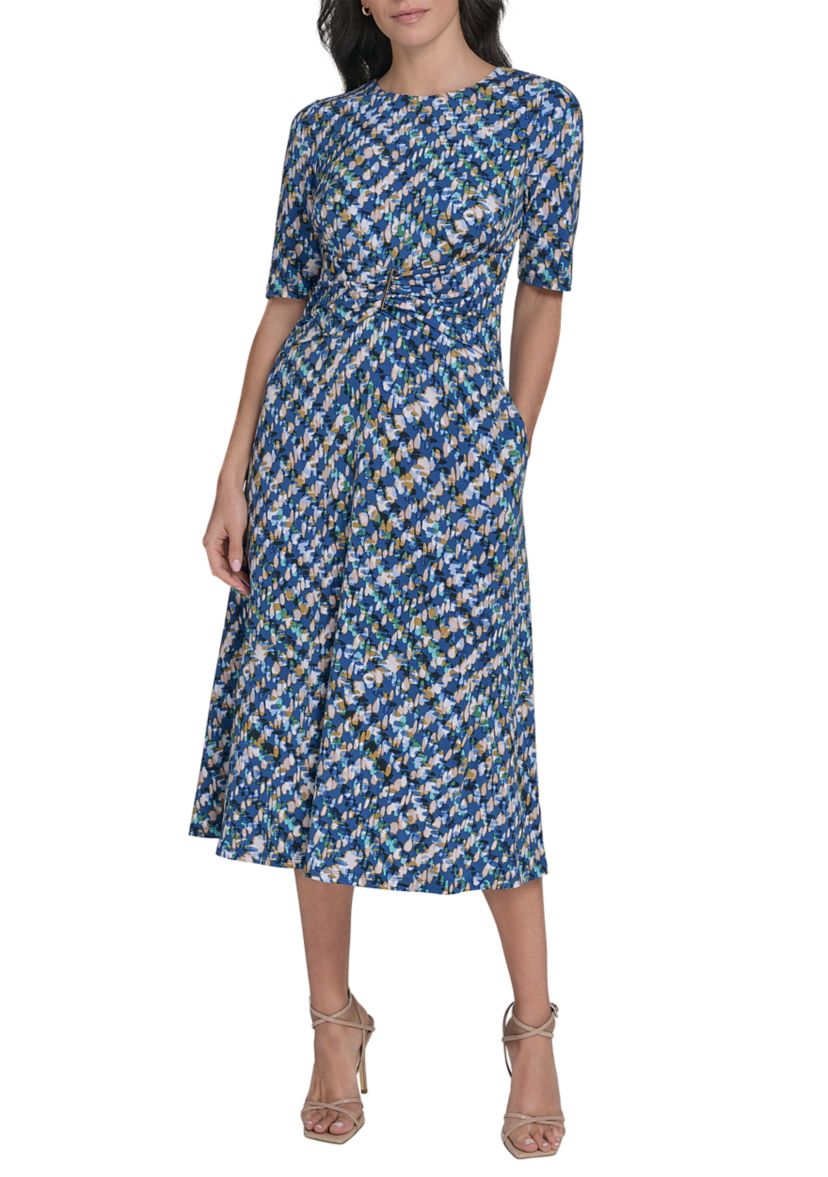 Womens Printed Tie Waist Dress