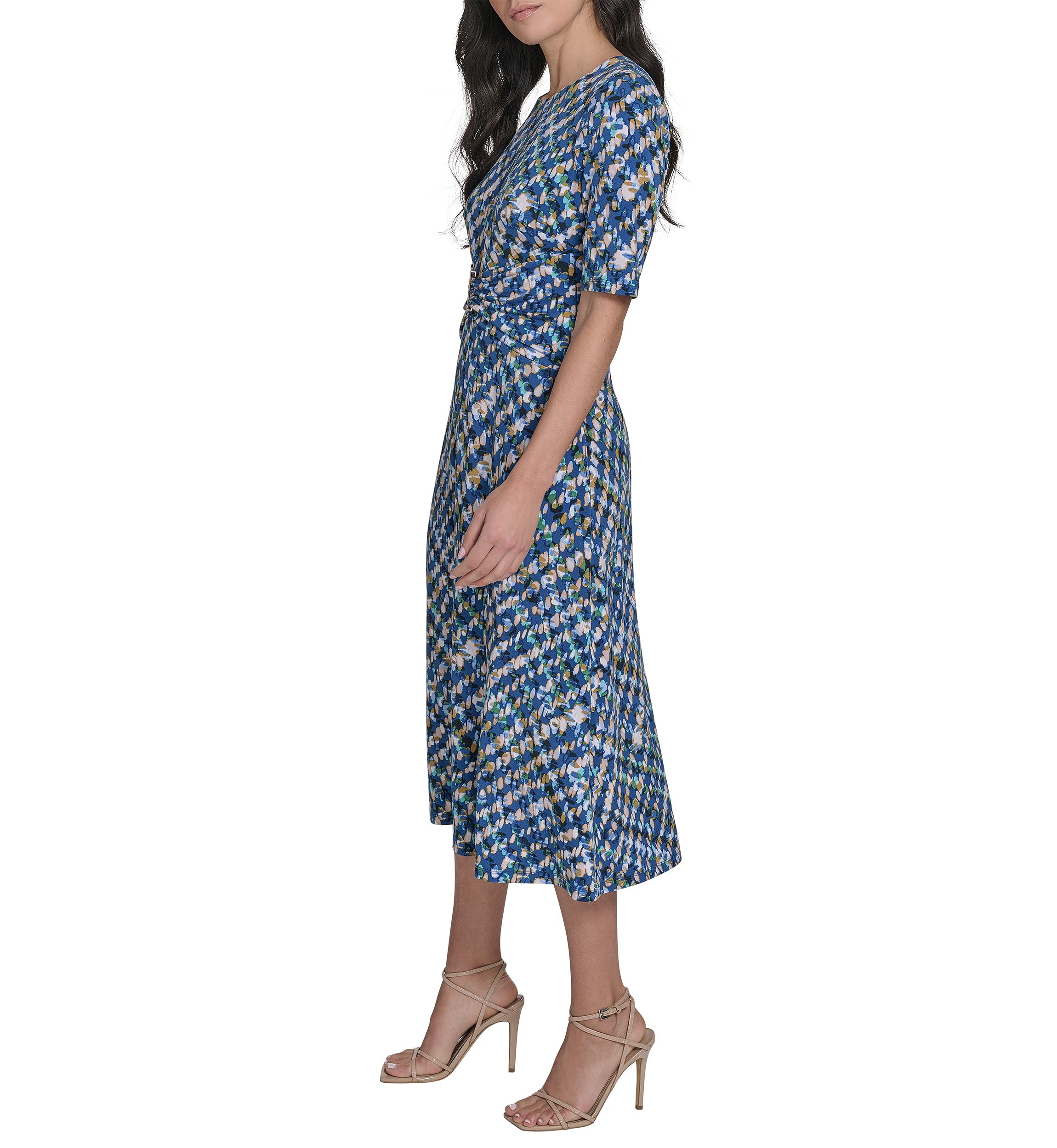 Womens Printed Tie Waist Dress