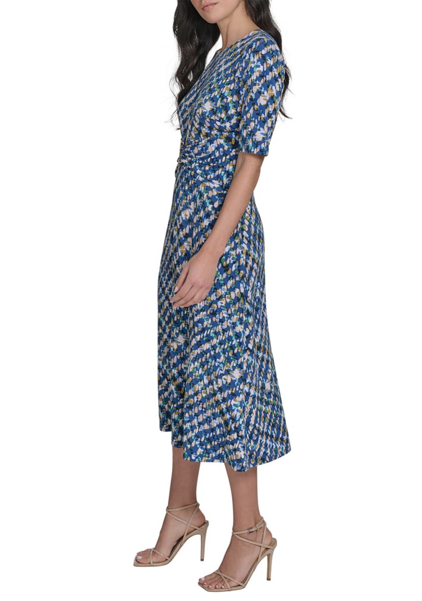 Womens Printed Tie Waist Dress