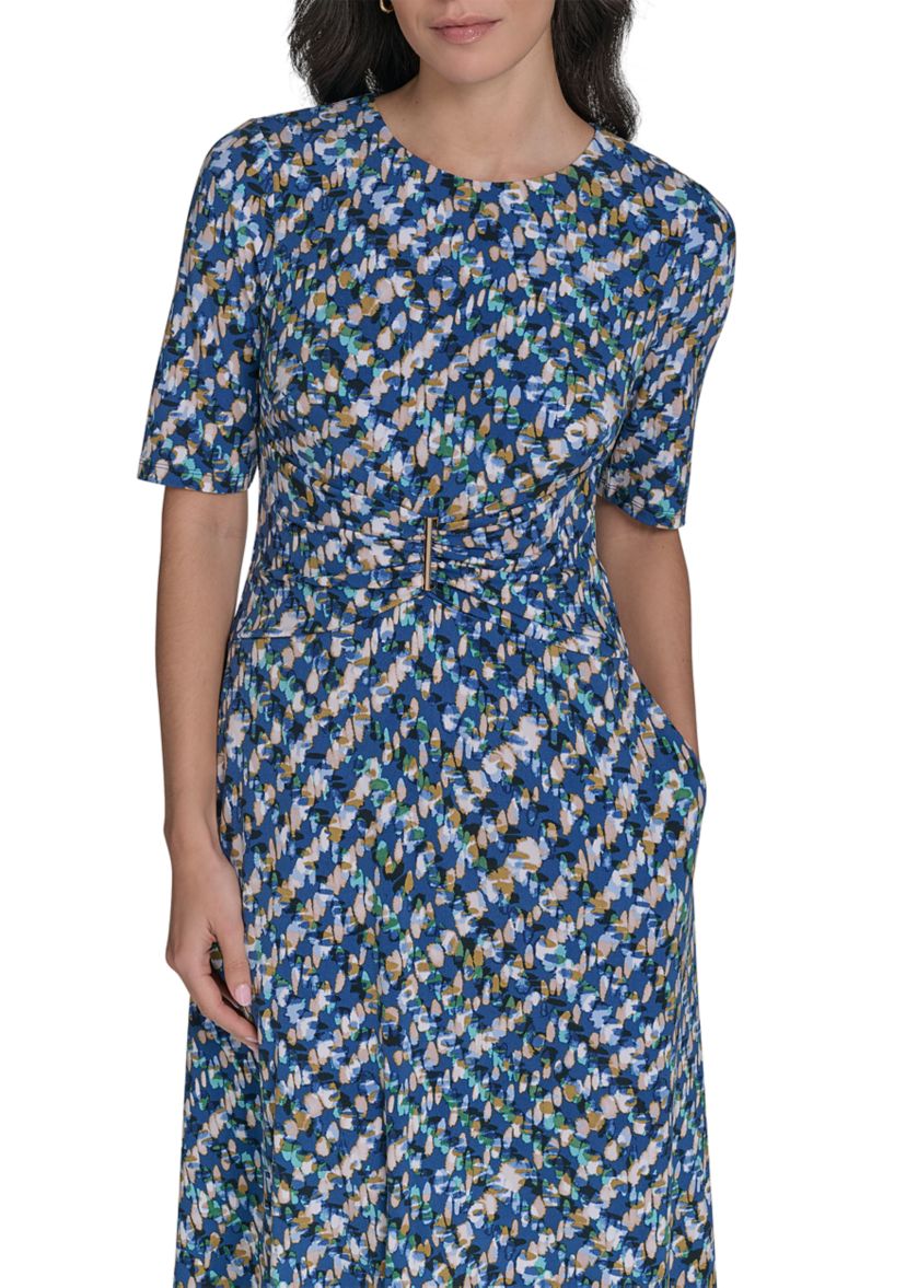 Womens Printed Tie Waist Dress