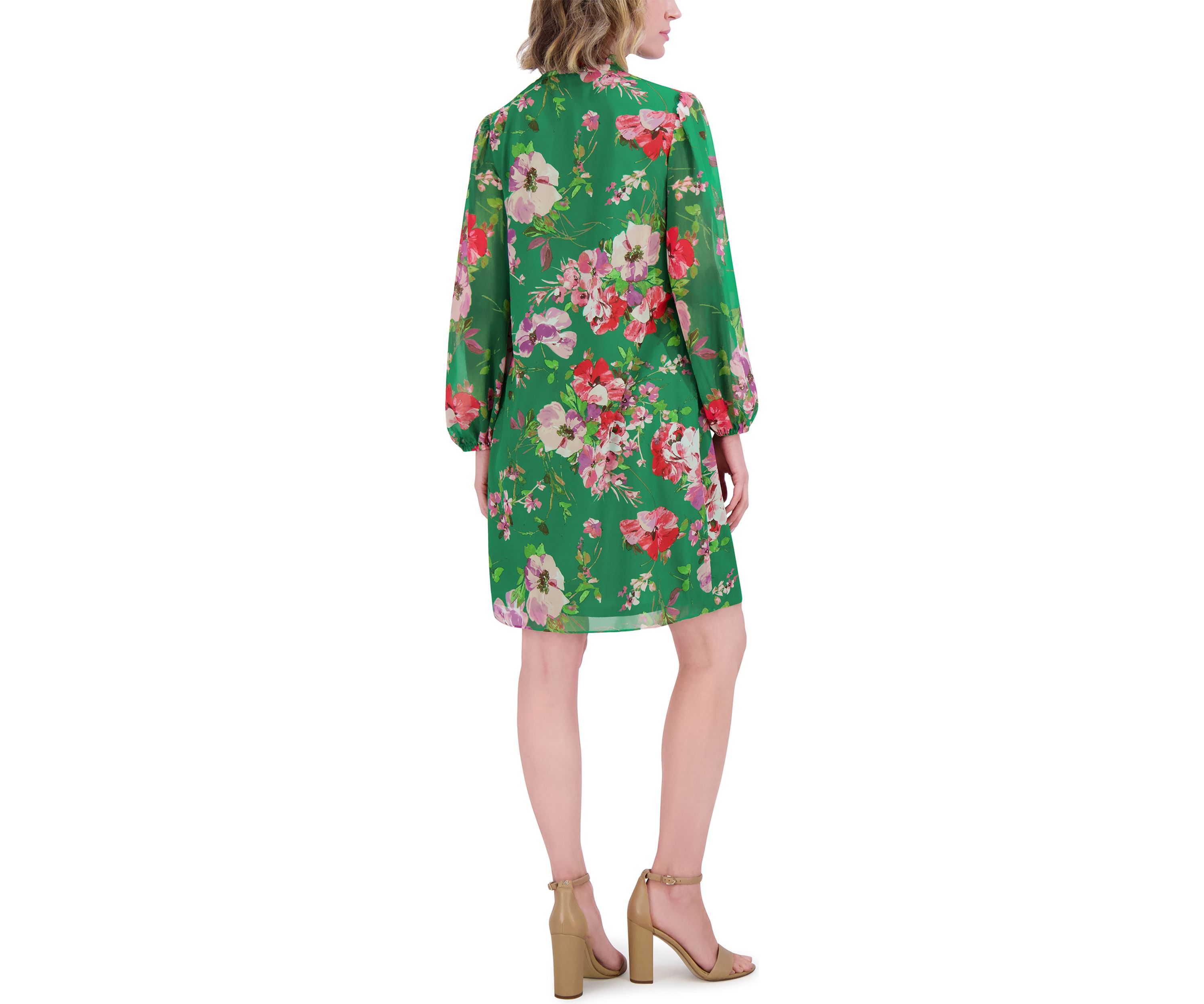 Womens Blouson Sleeve Floral Print Dress
