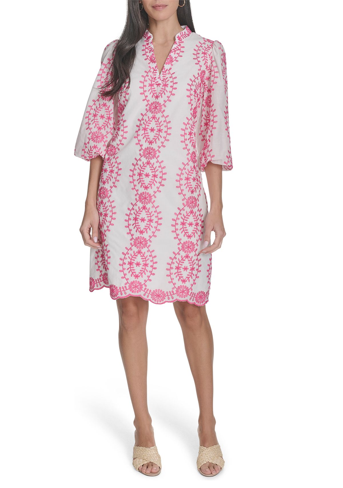 Womens 3/4 Sleeve Printed A-Line Dress
