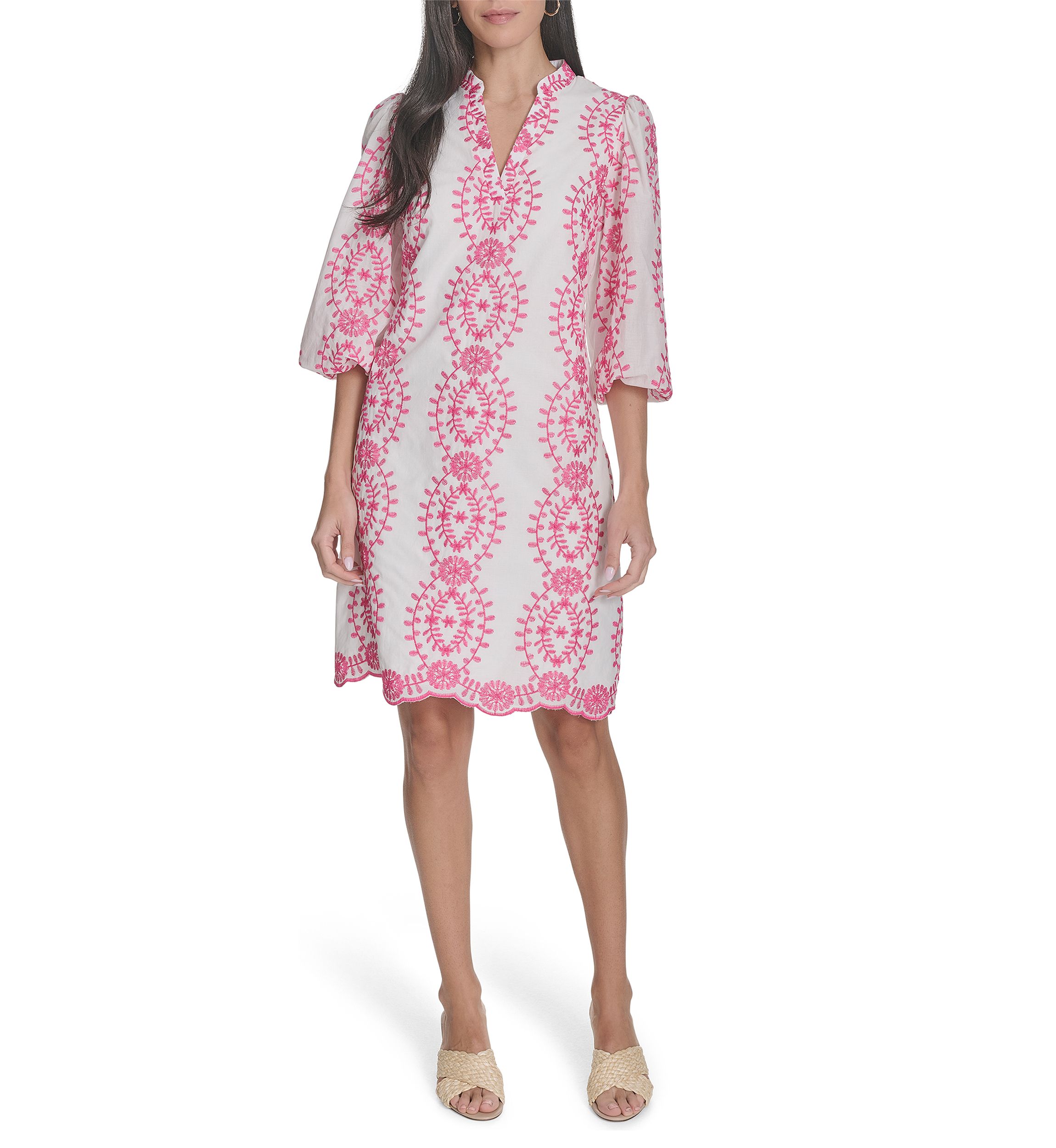 Womens 3/4 Sleeve Printed A-Line Dress