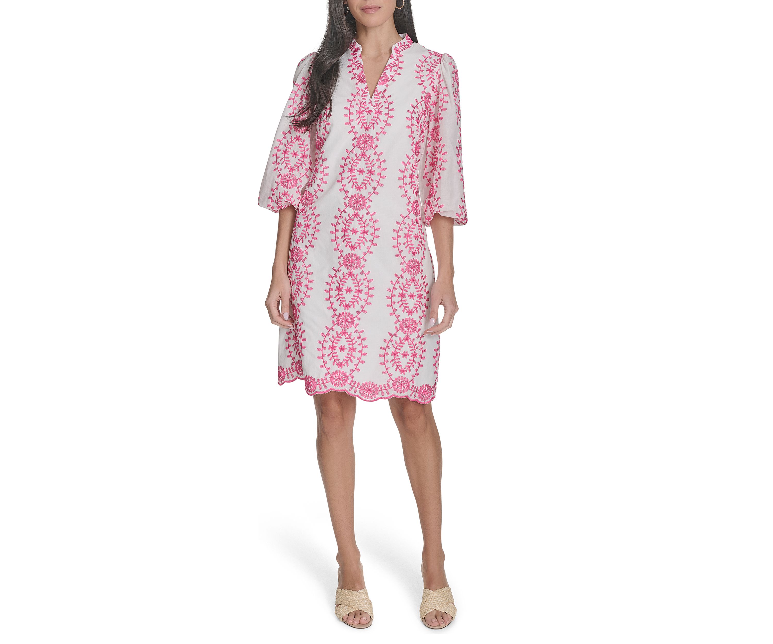 Womens 3/4 Sleeve Printed A-Line Dress
