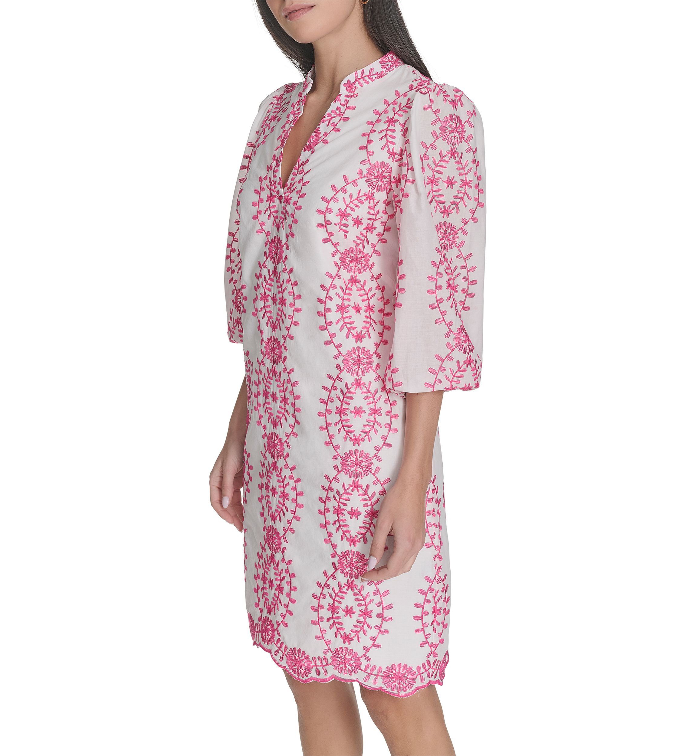 Womens 3/4 Sleeve Printed A-Line Dress