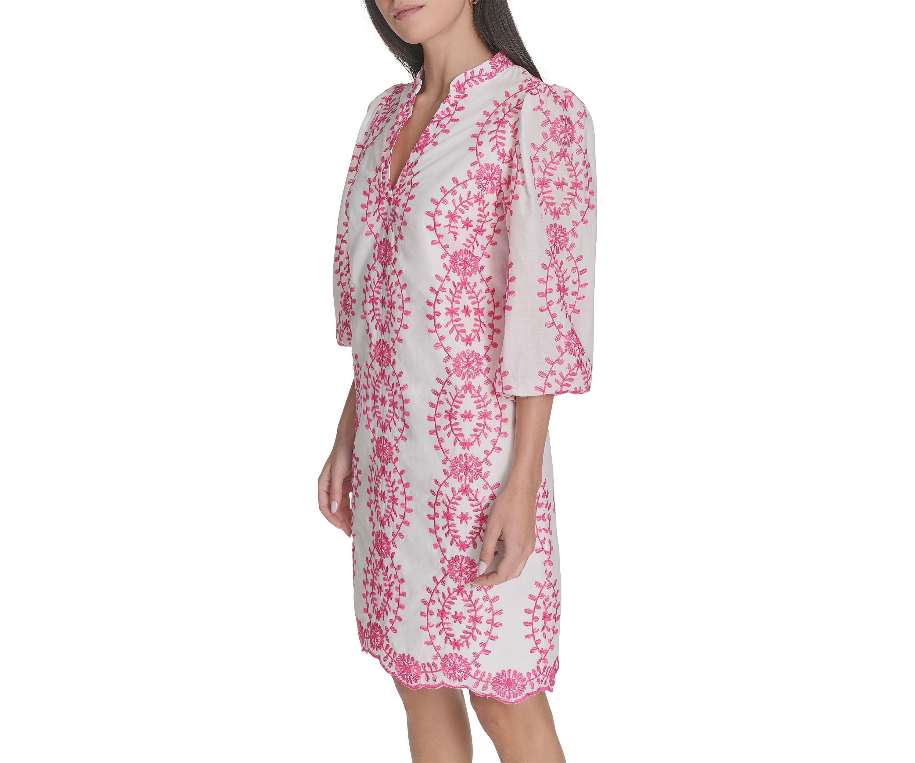 Womens 3/4 Sleeve Printed A-Line Dress