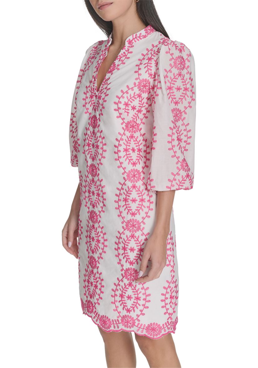 Womens 3/4 Sleeve Printed A-Line Dress