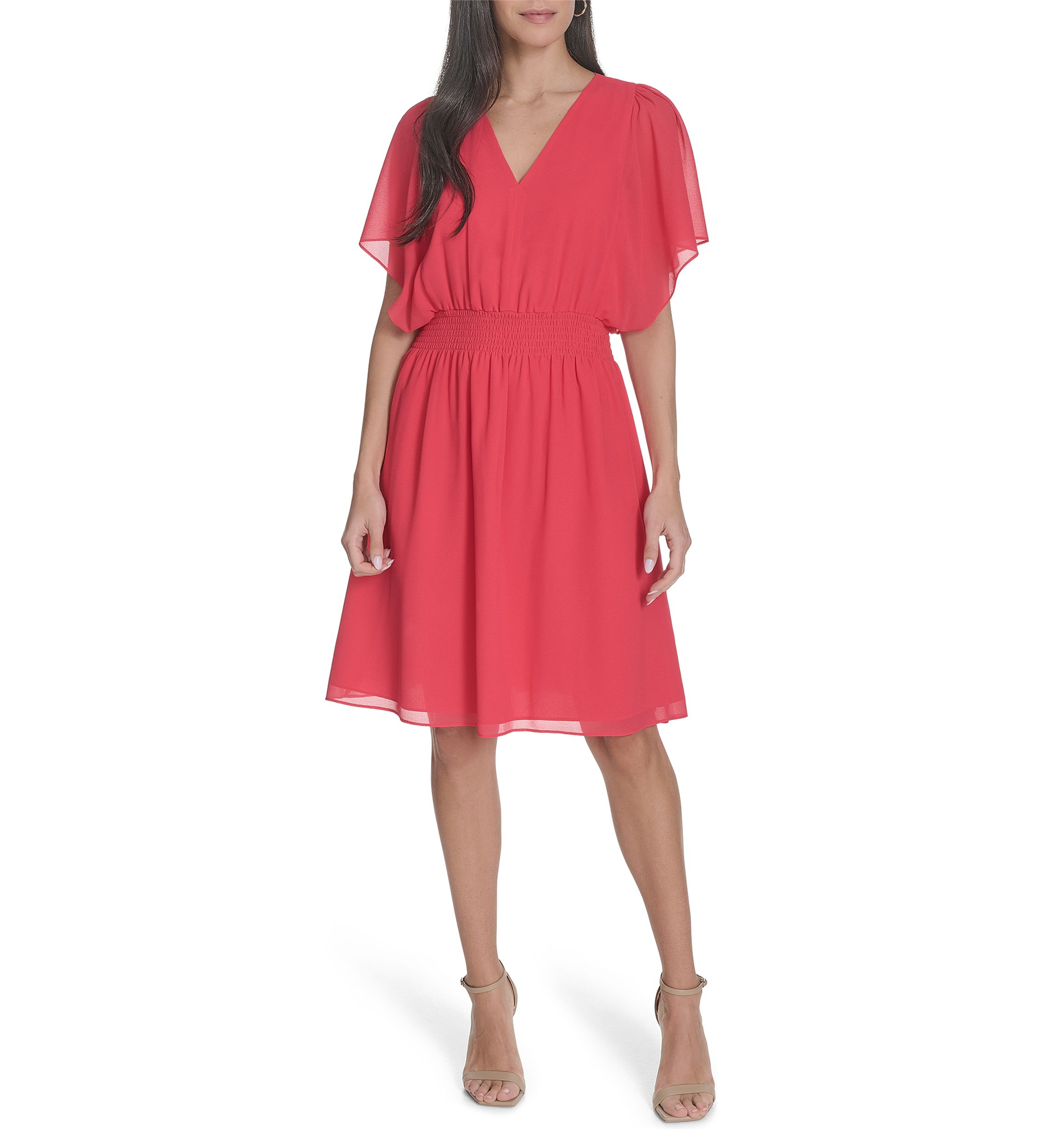 Womens Short Sleeve V-Neck Fit and Flare Mini Dress