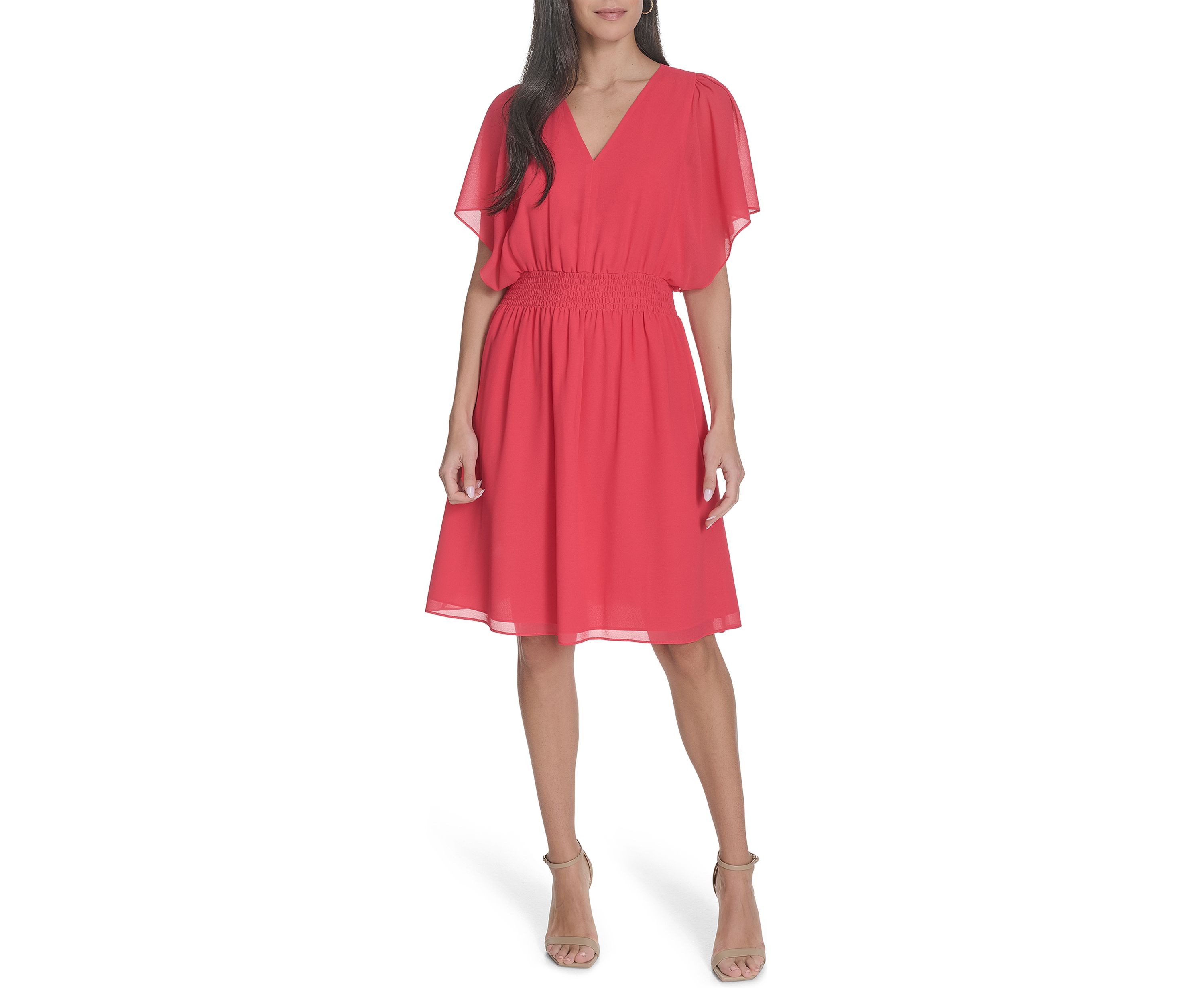 Womens Short Sleeve V-Neck Fit and Flare Mini Dress