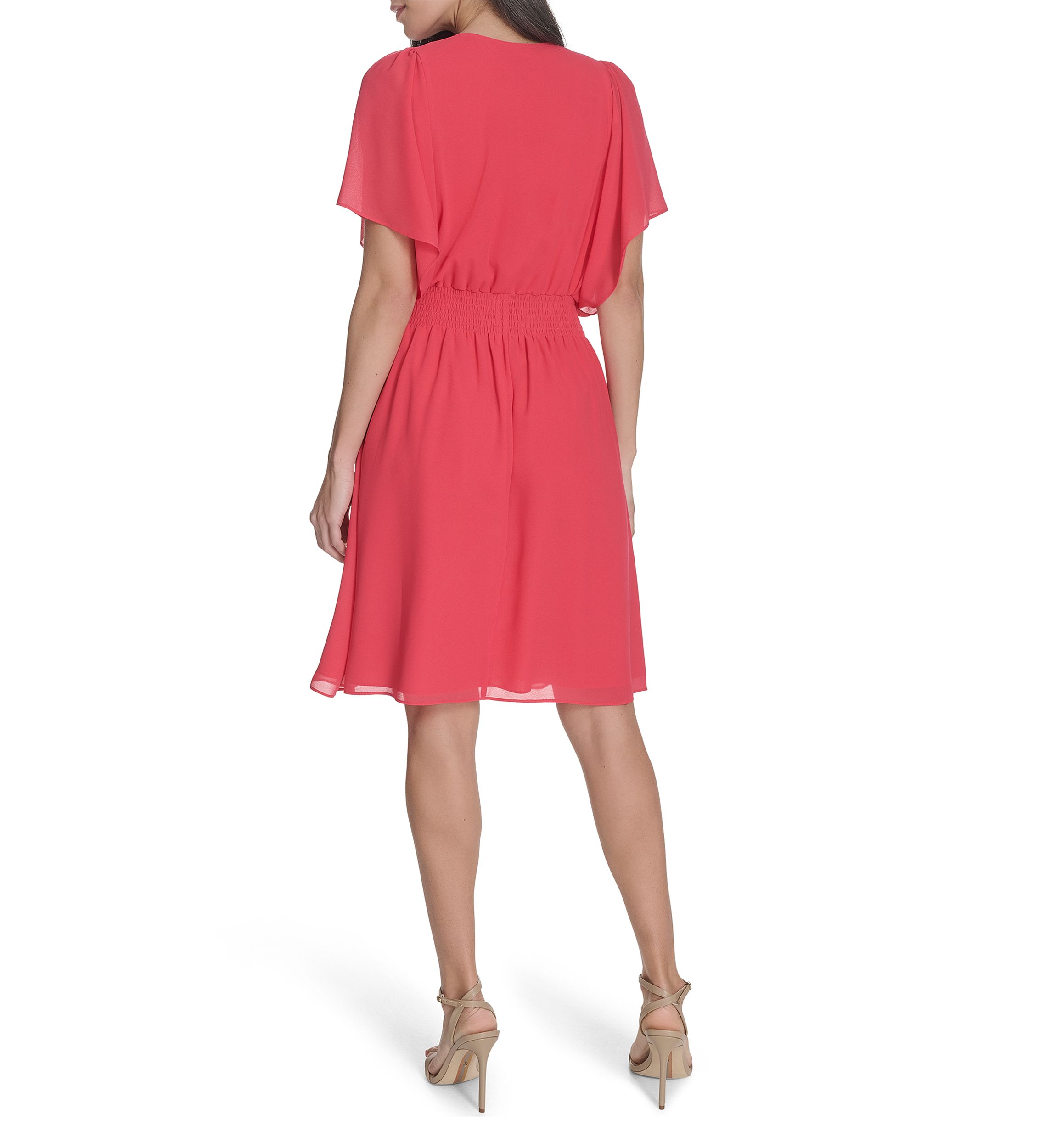 Womens Short Sleeve V-Neck Fit and Flare Mini Dress