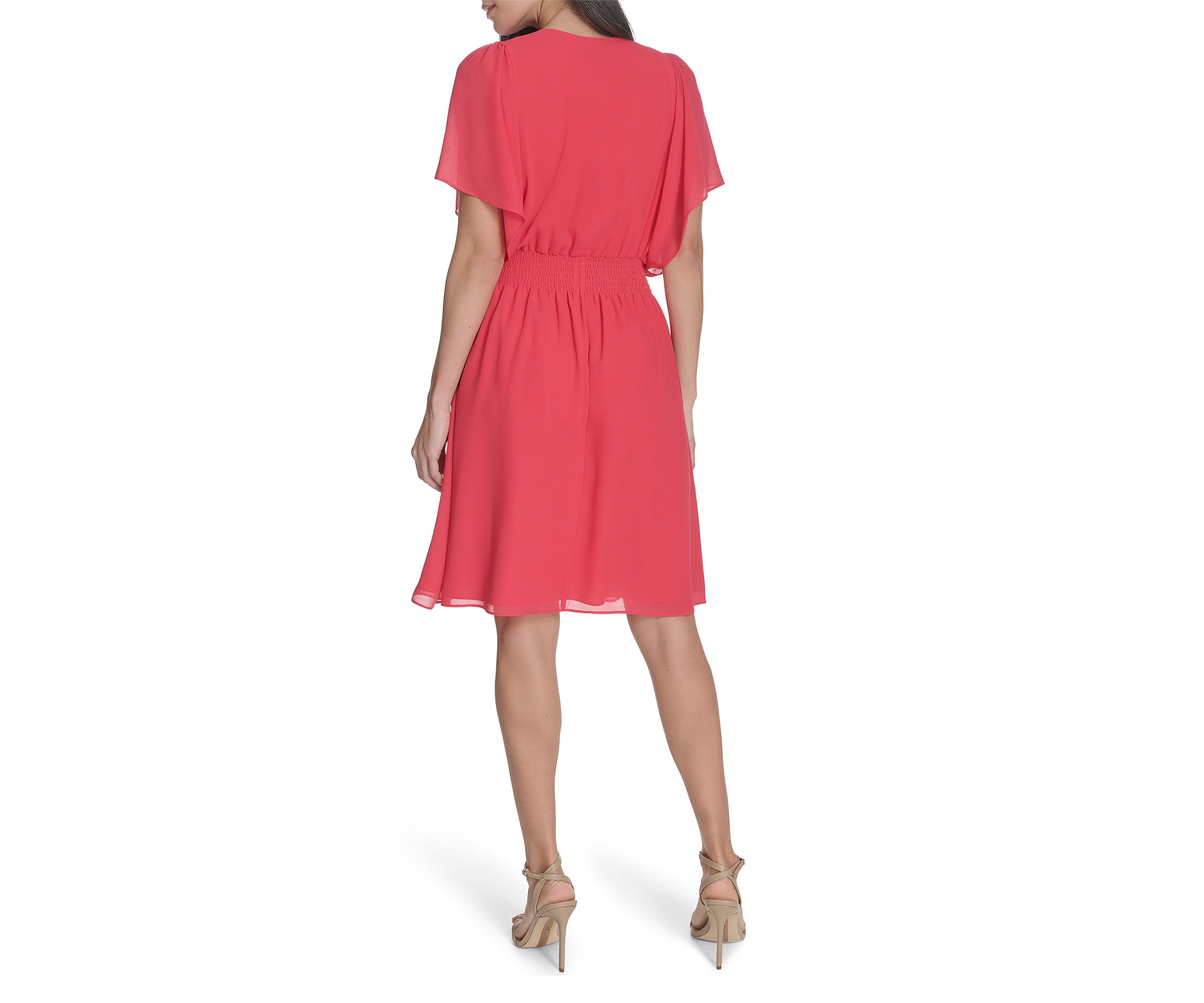 Womens Short Sleeve V-Neck Fit and Flare Mini Dress