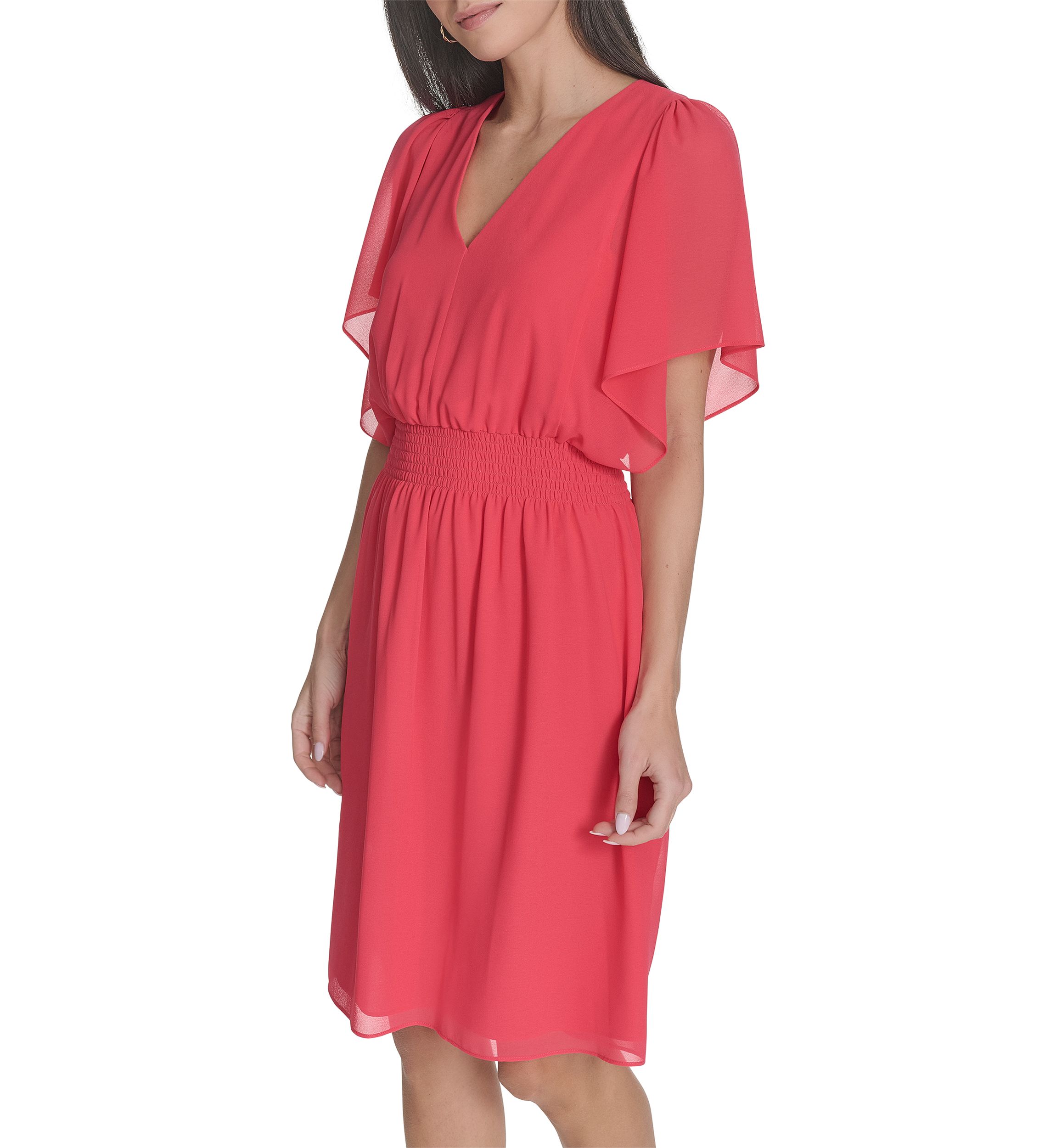Womens Short Sleeve V-Neck Fit and Flare Mini Dress