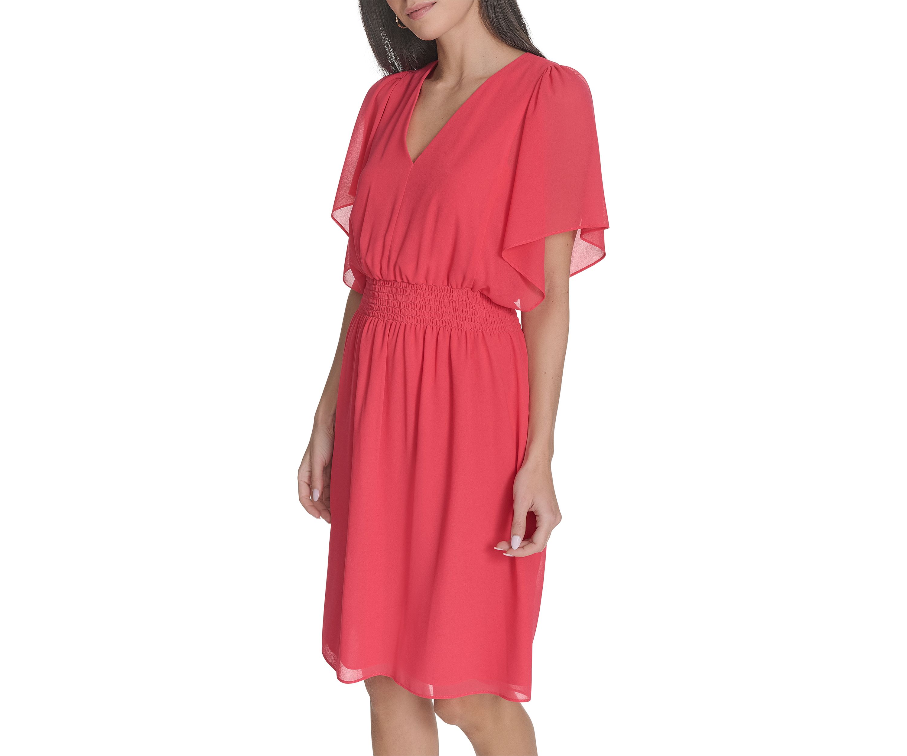 Womens Short Sleeve V-Neck Fit and Flare Mini Dress
