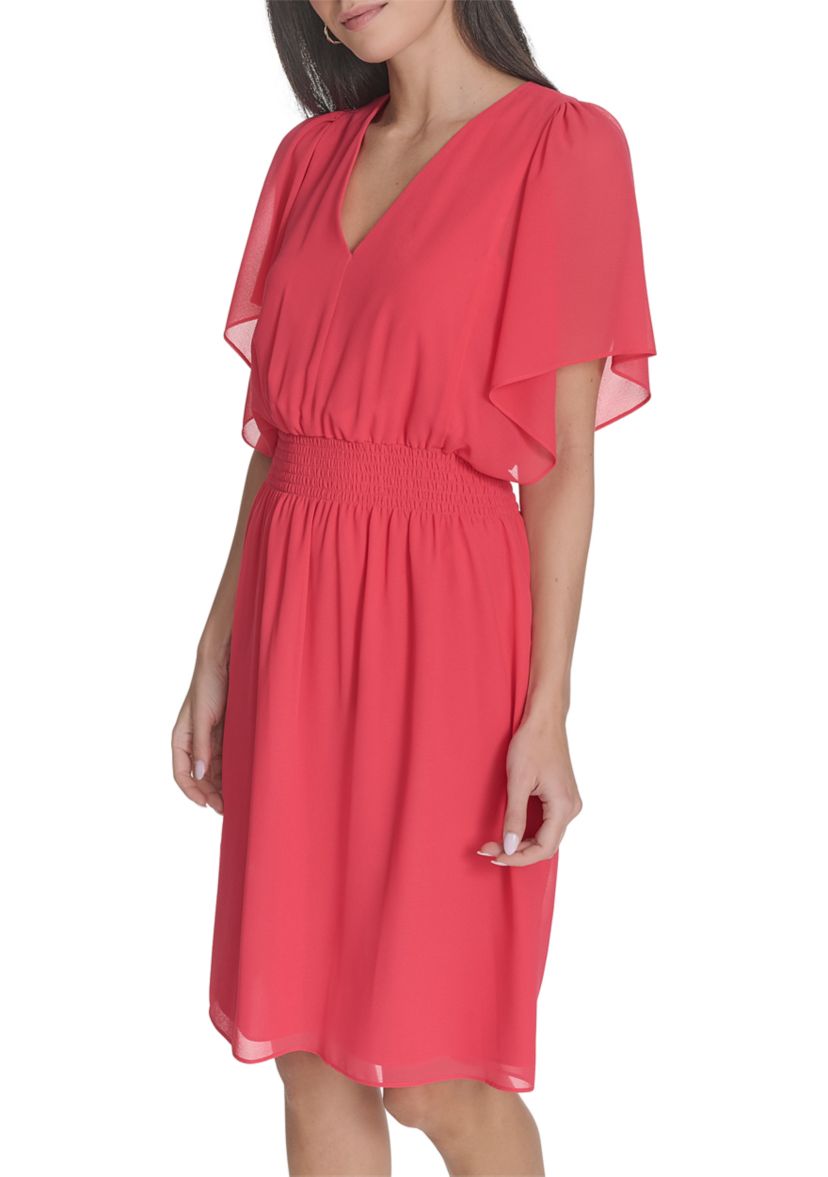 Womens Short Sleeve V-Neck Fit and Flare Mini Dress