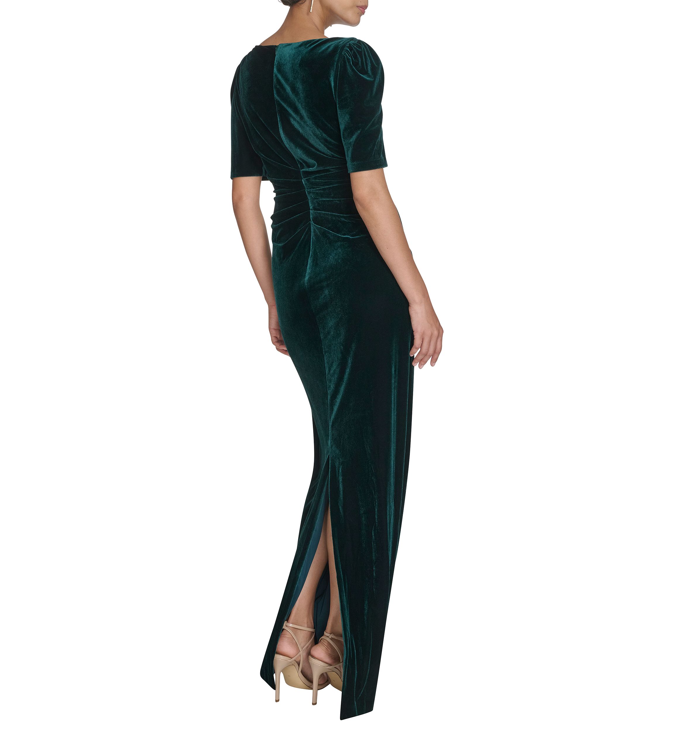 Short Sleeve Crew Neck Solid Velvet Slim Gown 