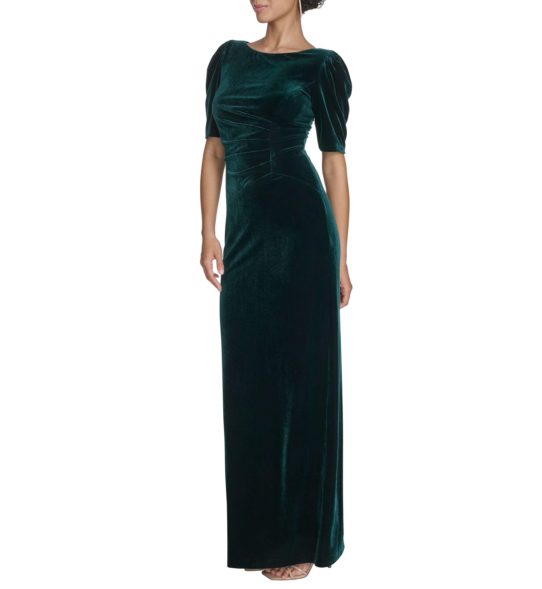 Short Sleeve Crew Neck Solid Velvet Slim Gown 