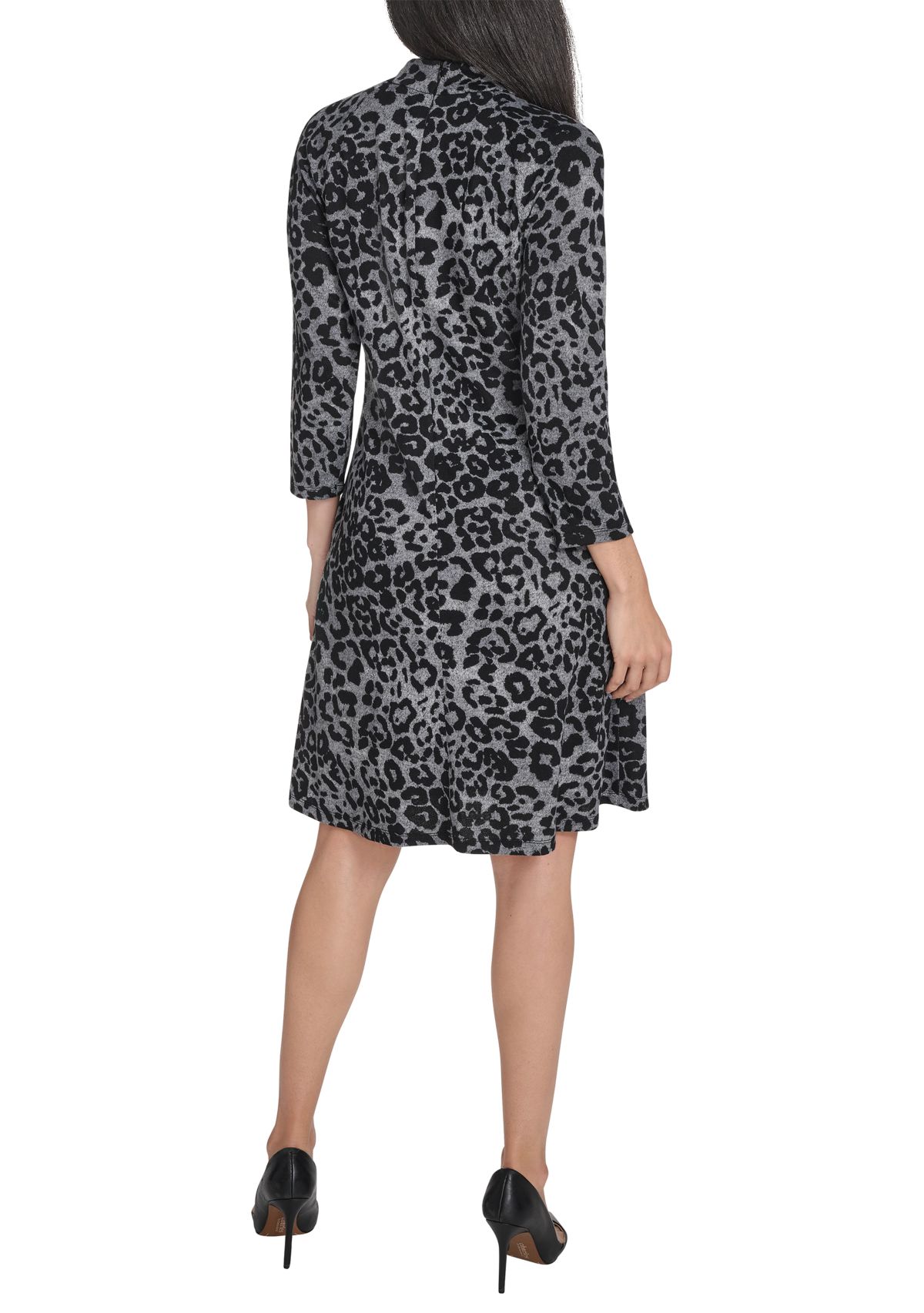 Womens Long Sleeve Animal Print A-Line Dress