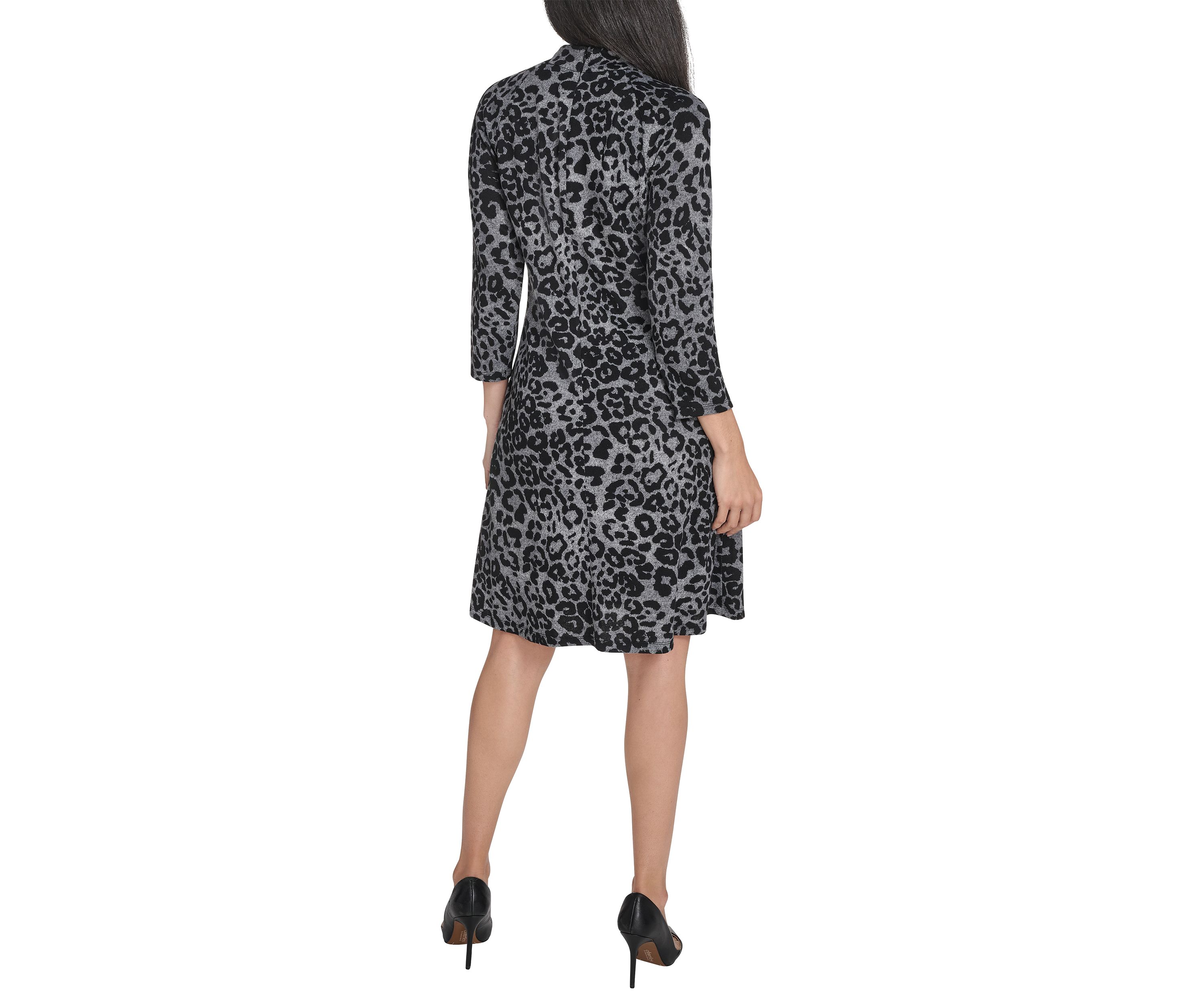Womens Long Sleeve Animal Print A-Line Dress