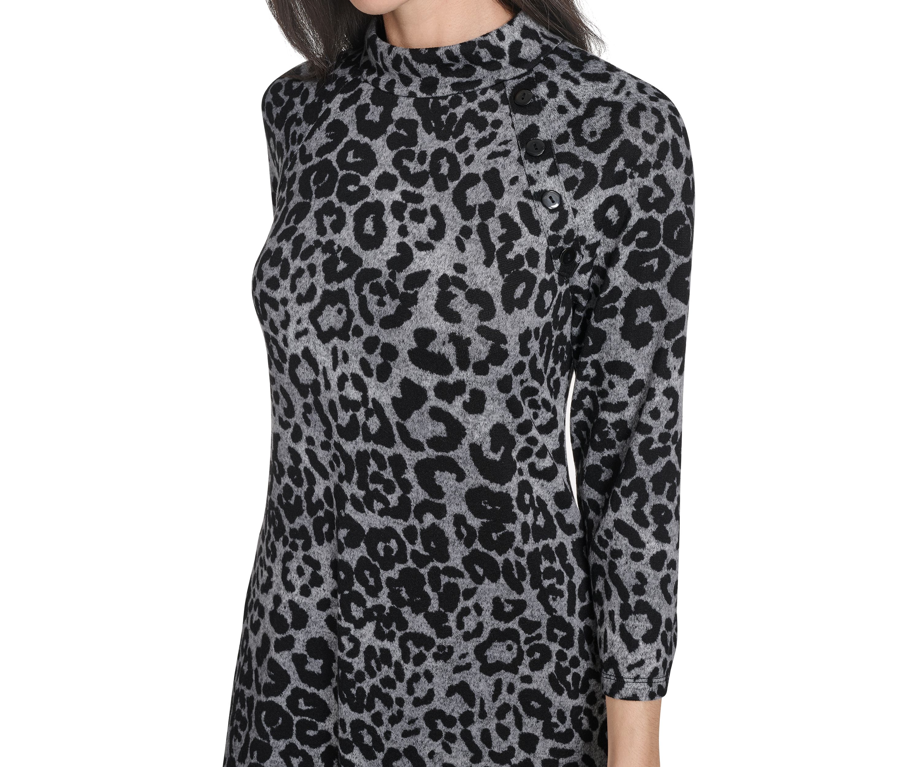 Womens Long Sleeve Animal Print A-Line Dress