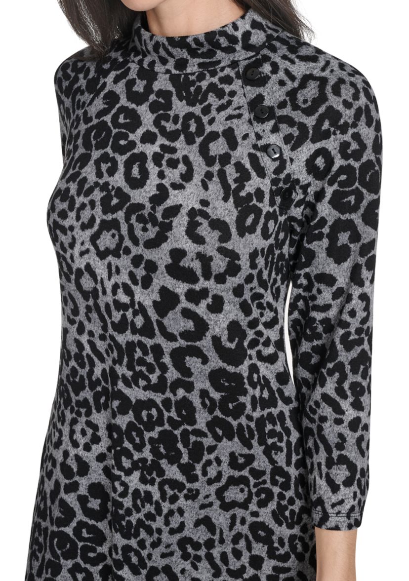 Womens Long Sleeve Animal Print A-Line Dress