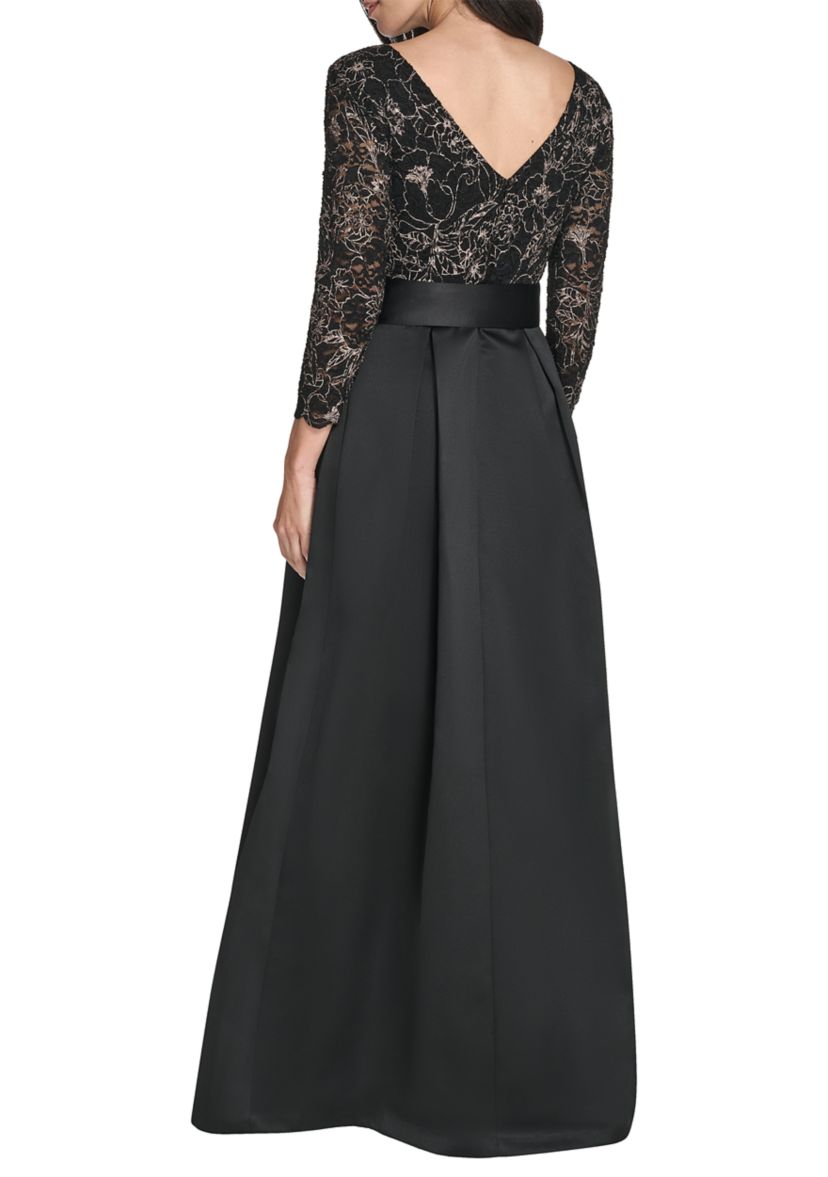 Womens 3/4 Sleeve Satin A-Line Dress