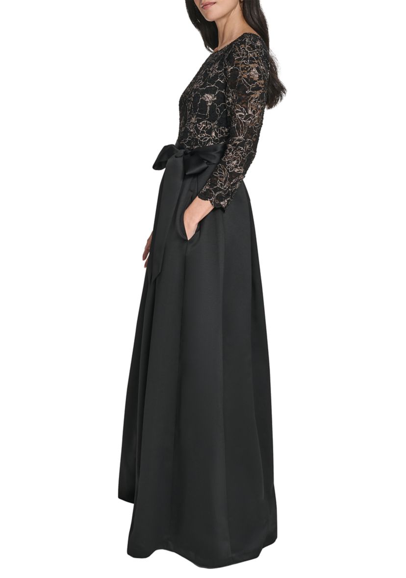 Womens 3/4 Sleeve Satin A-Line Dress