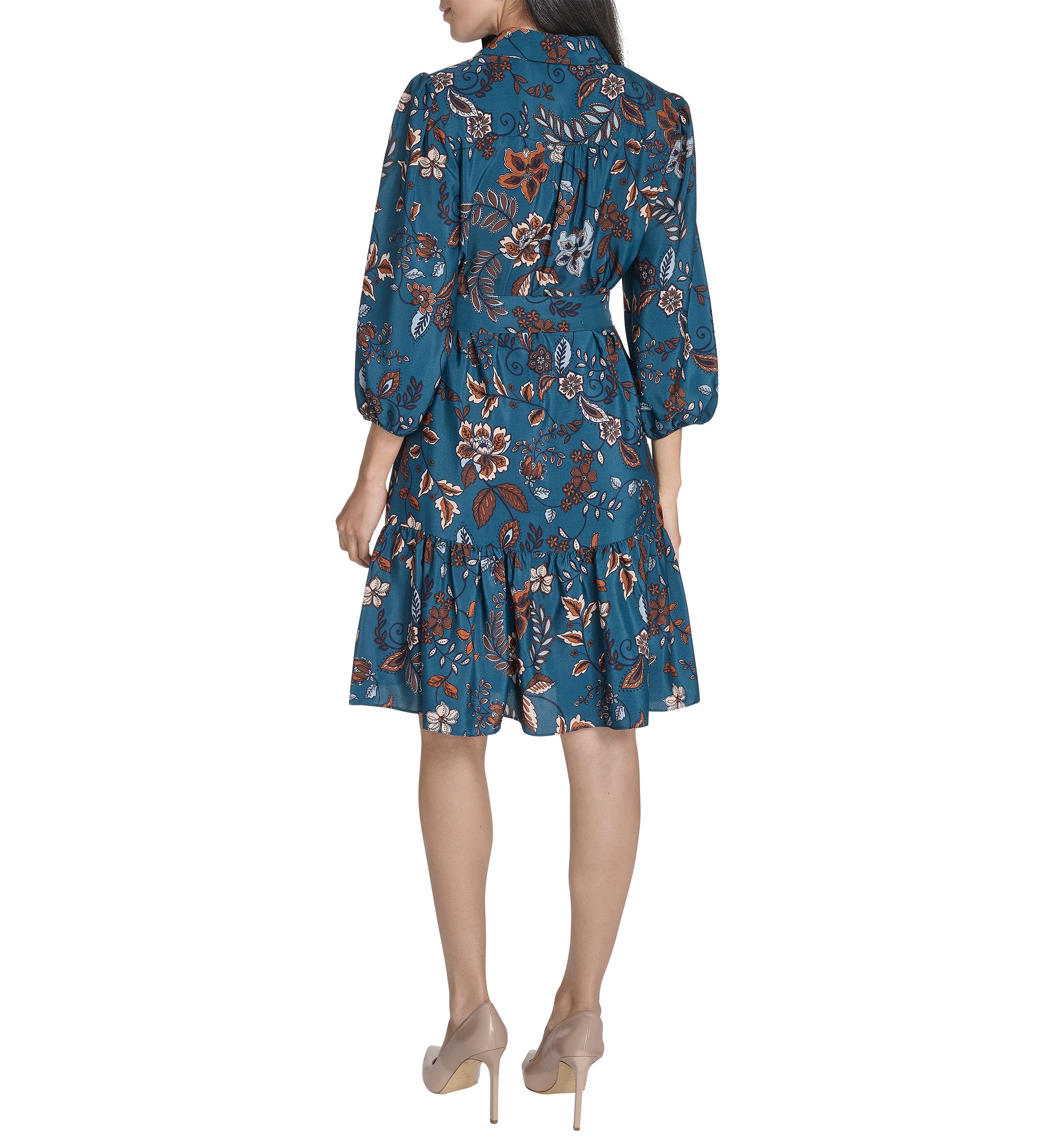 Womens Collared Neck Floral Print Dress