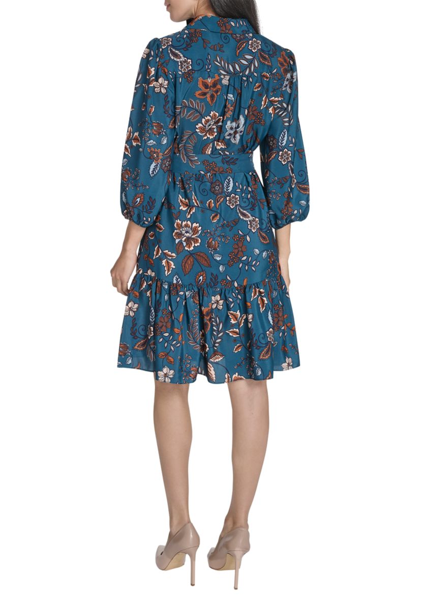 Womens Collared Neck Floral Print Dress
