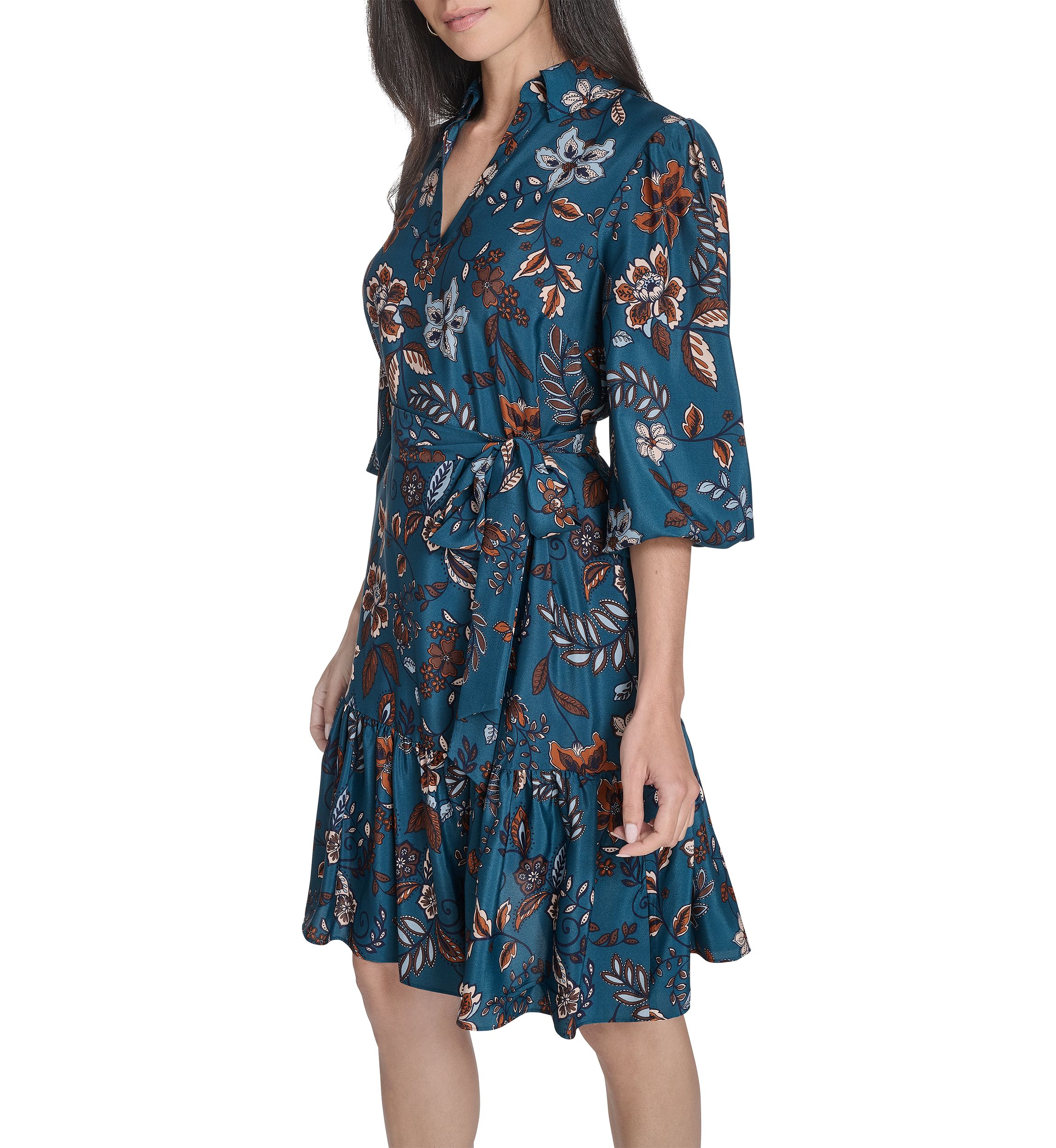 Womens Collared Neck Floral Print Dress