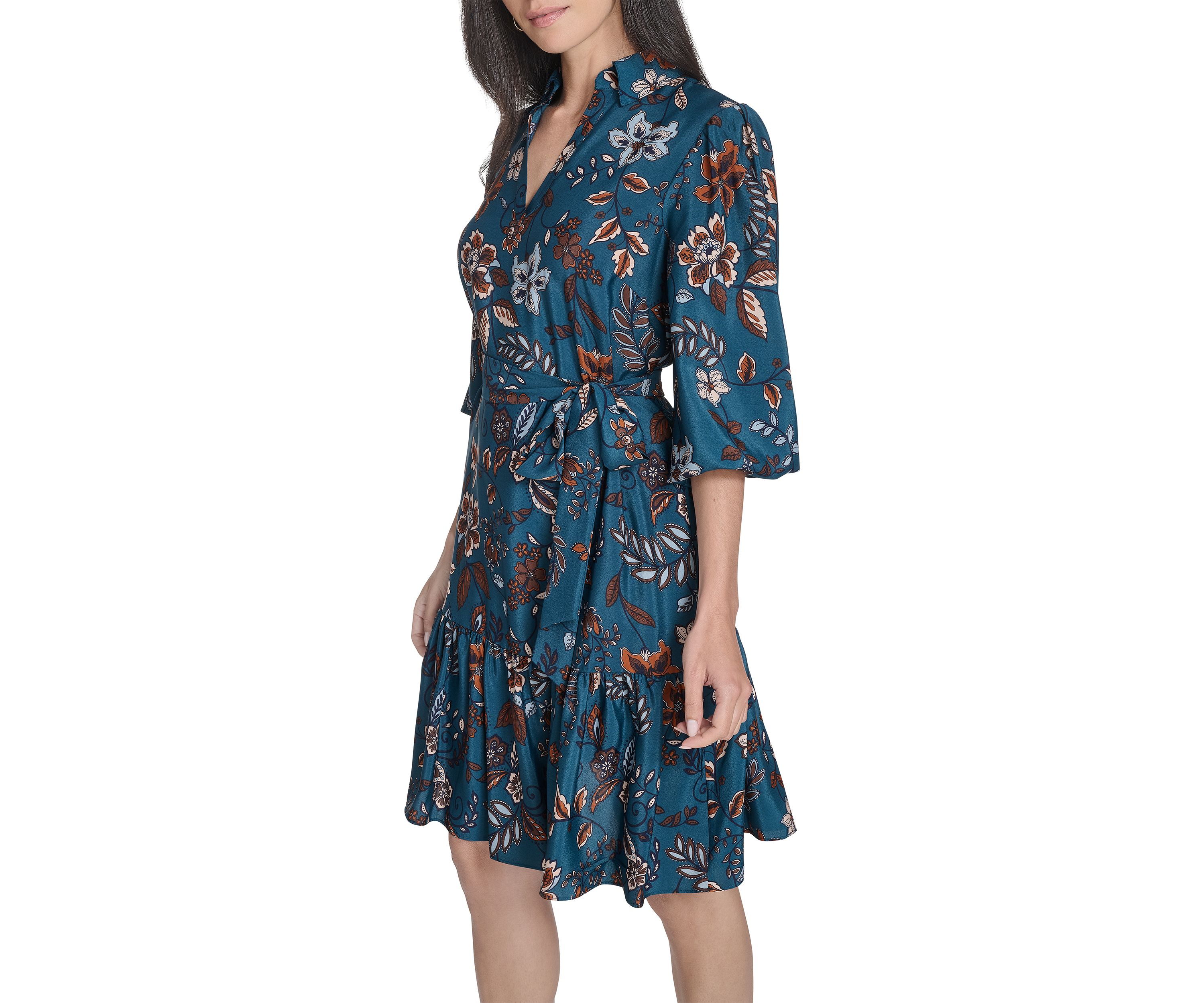 Womens Collared Neck Floral Print Dress