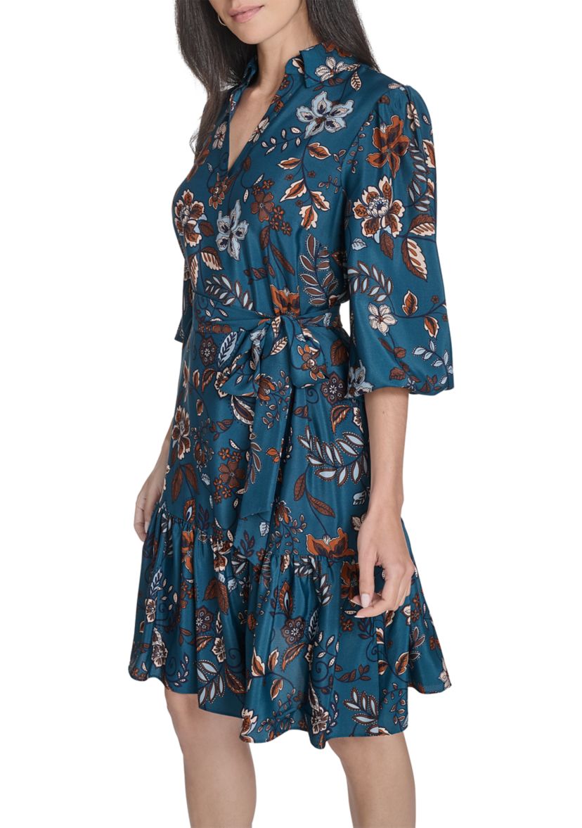 Womens Collared Neck Floral Print Dress