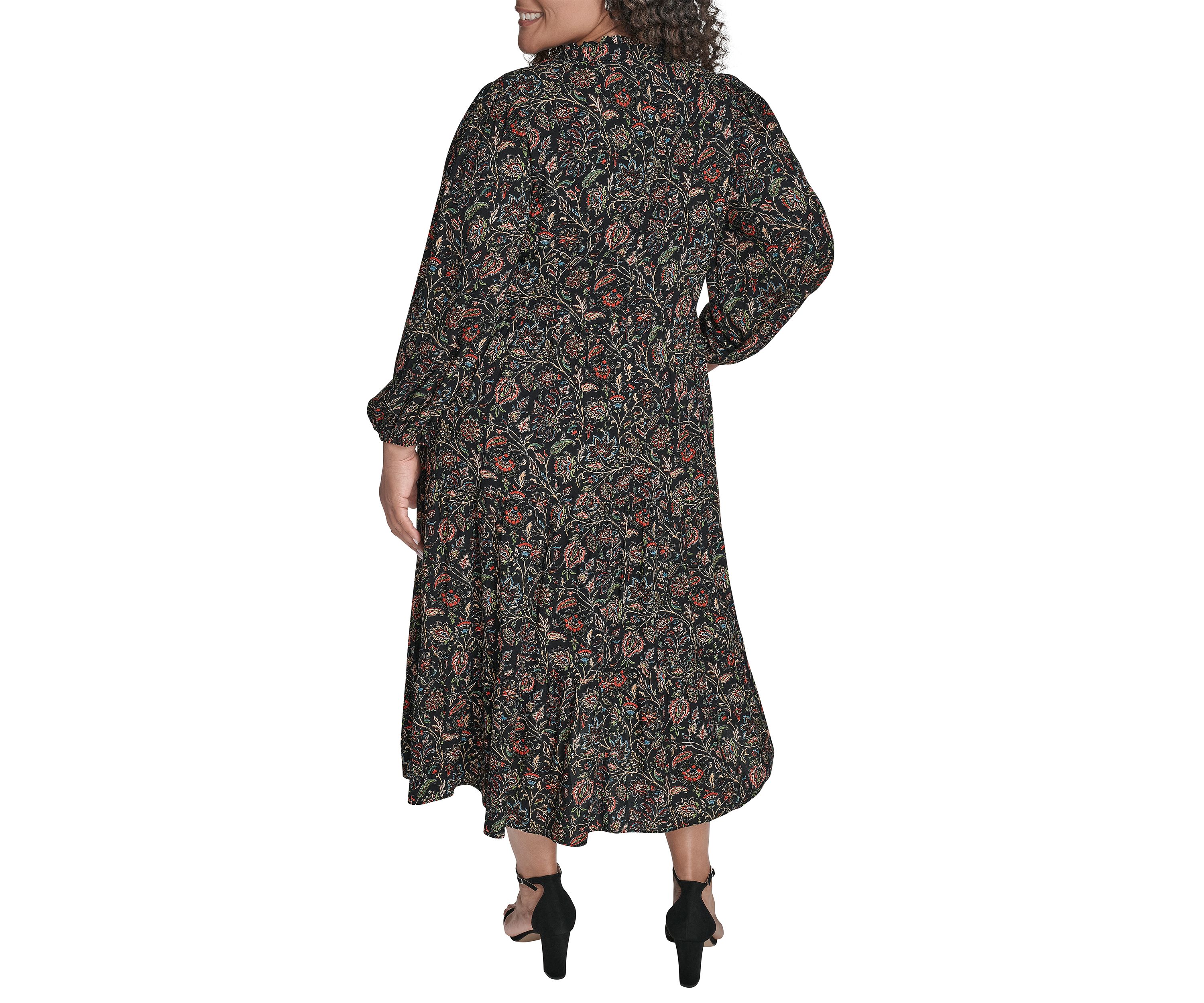 Plus Size Notch Ruffle Collar Tiered Midi Dress 
