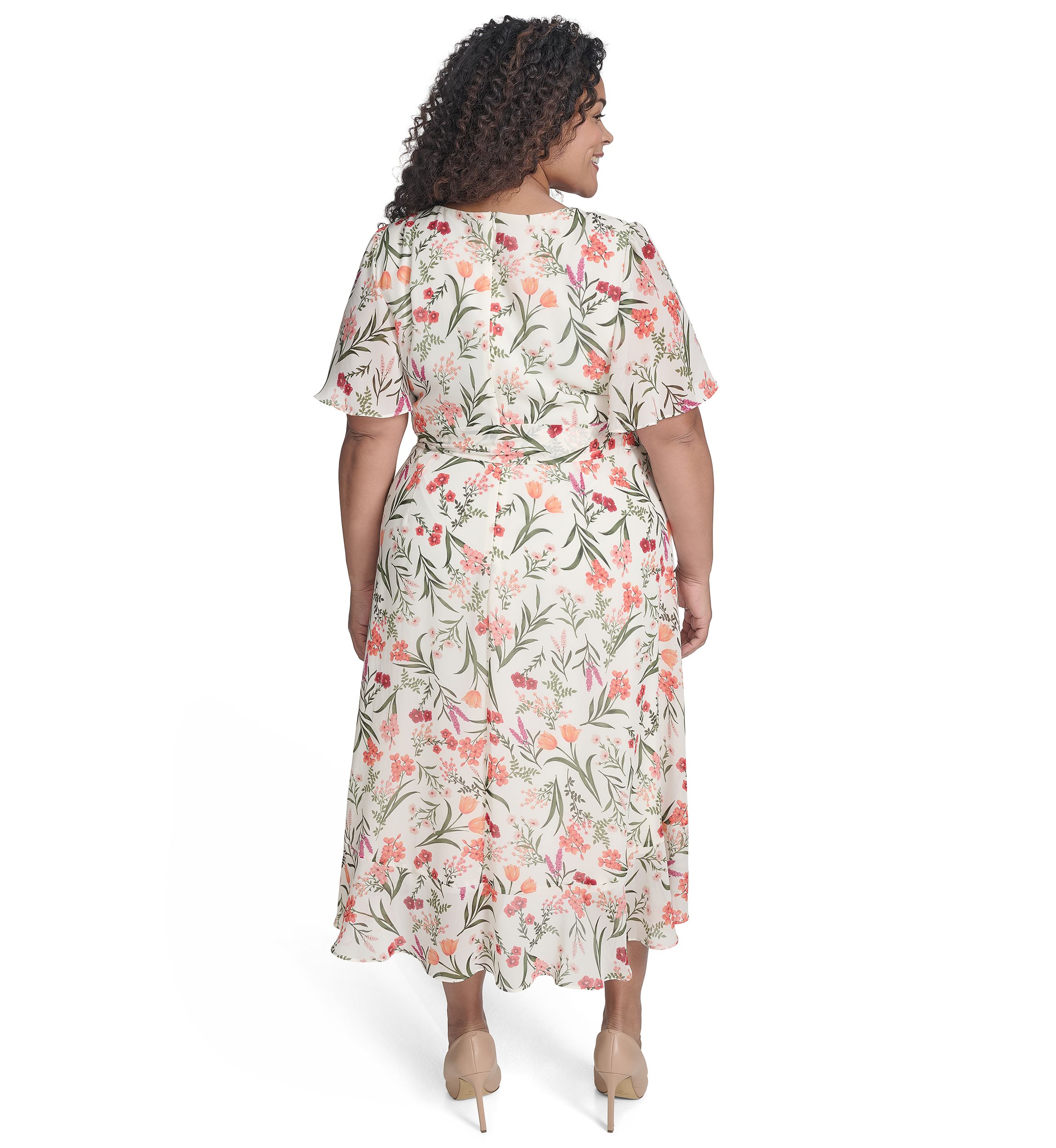 Plus Size Crew Neck Floral Print Dress