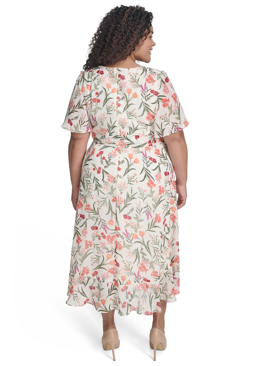 Plus Size Crew Neck Floral Print Dress