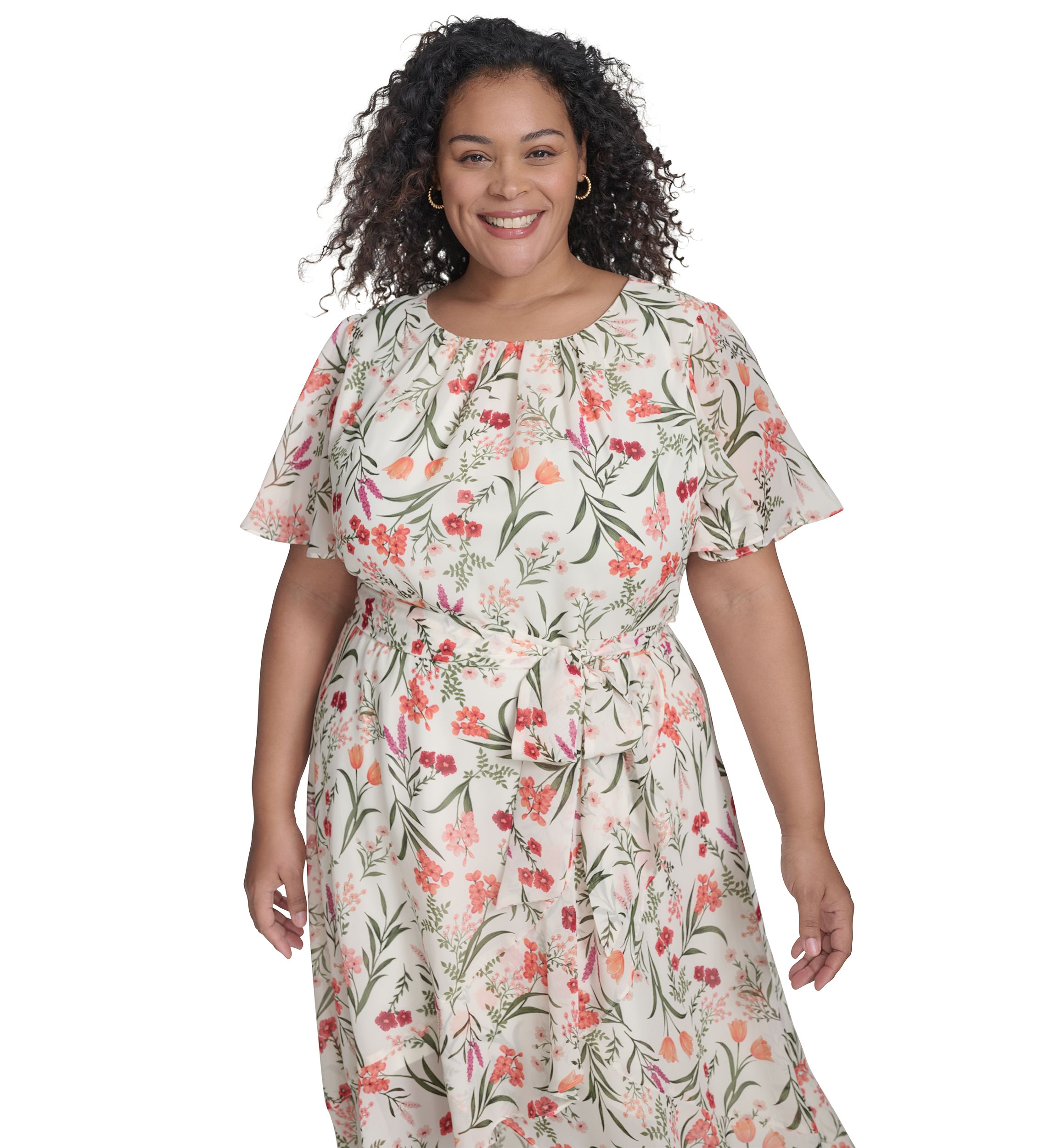 Plus Size Crew Neck Floral Print Dress
