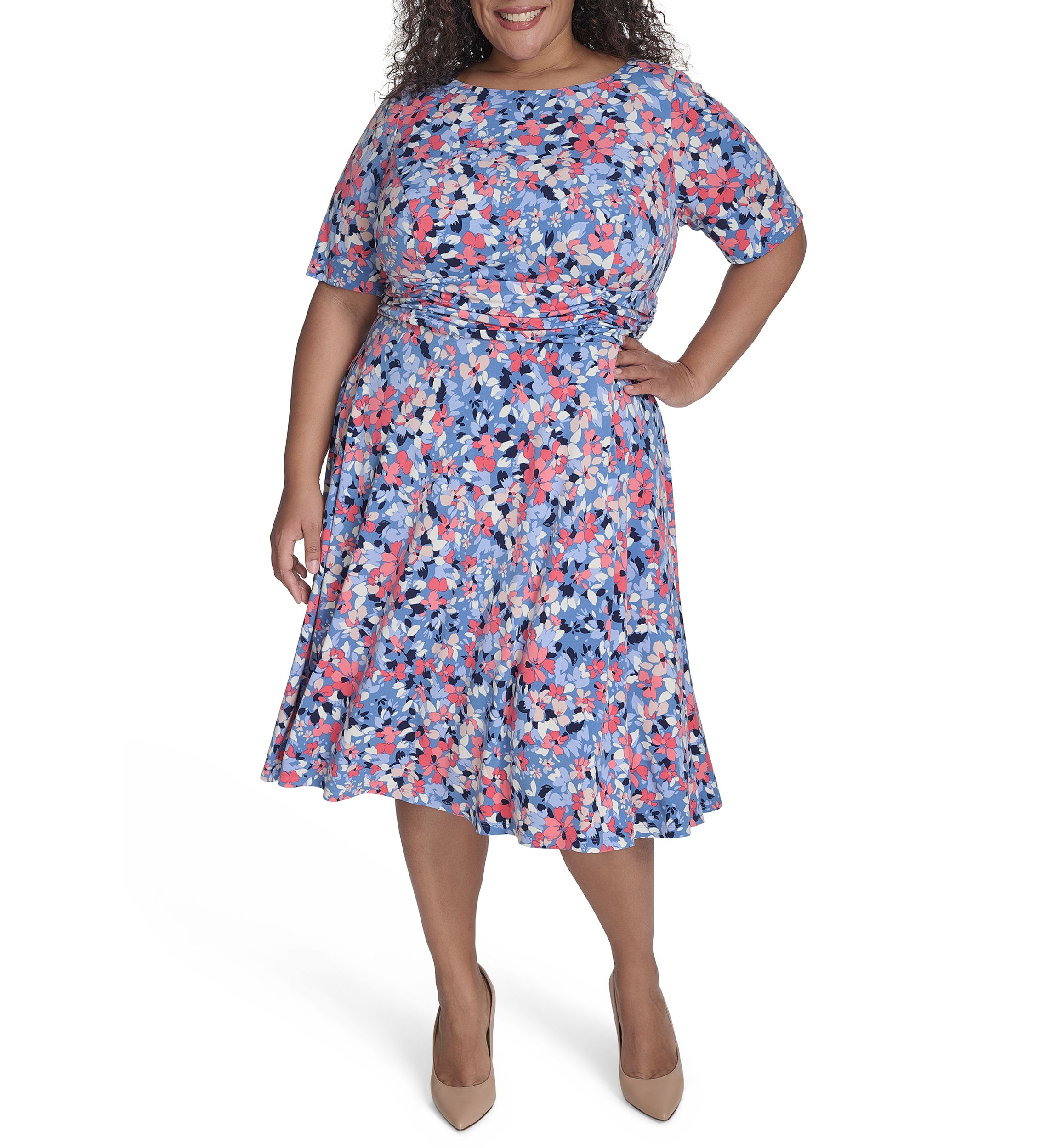 Plus Size Short Sleeve Floral Print Dress