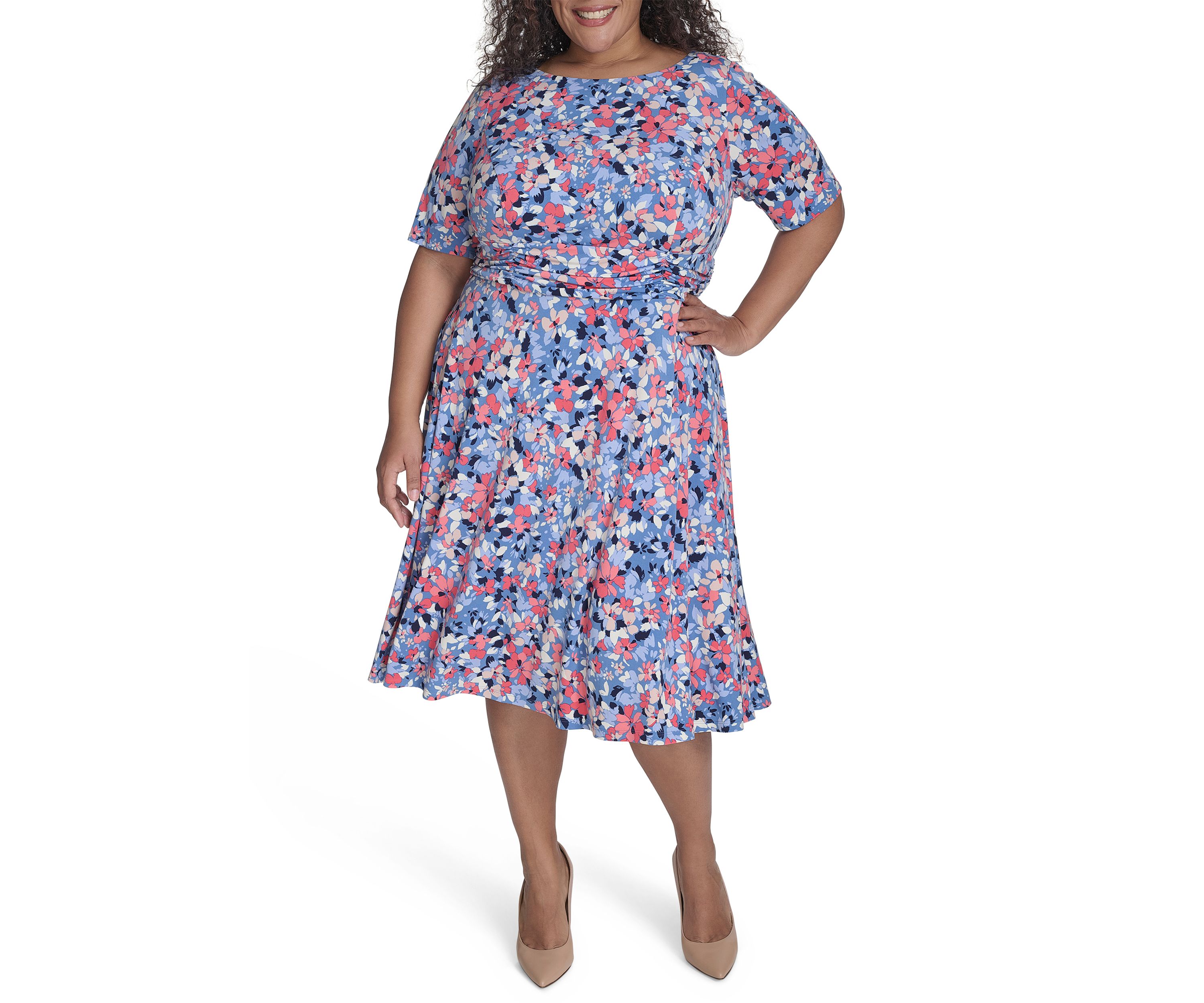 Plus Size Short Sleeve Floral Print Dress