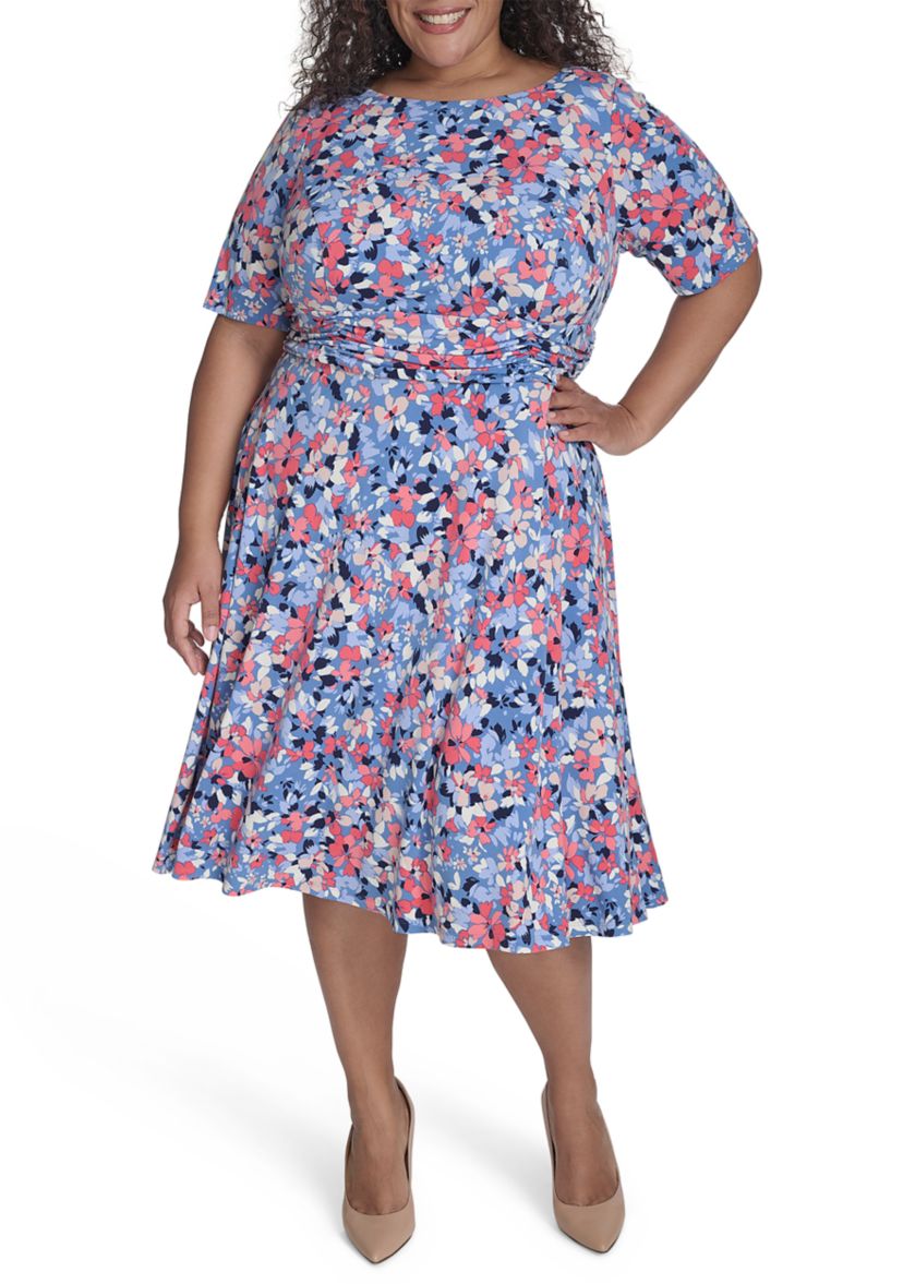 Plus Size Short Sleeve Floral Print Dress