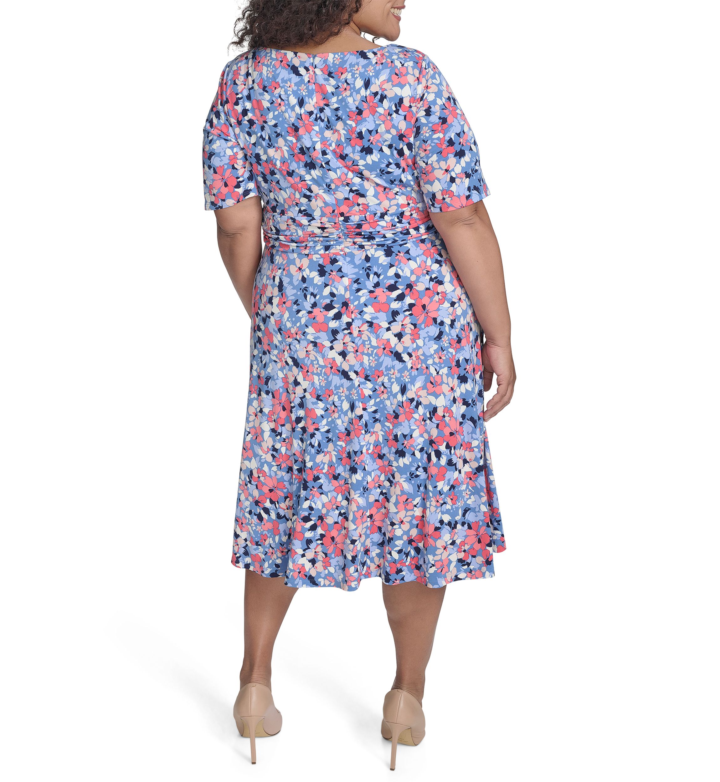 Plus Size Short Sleeve Floral Print Dress