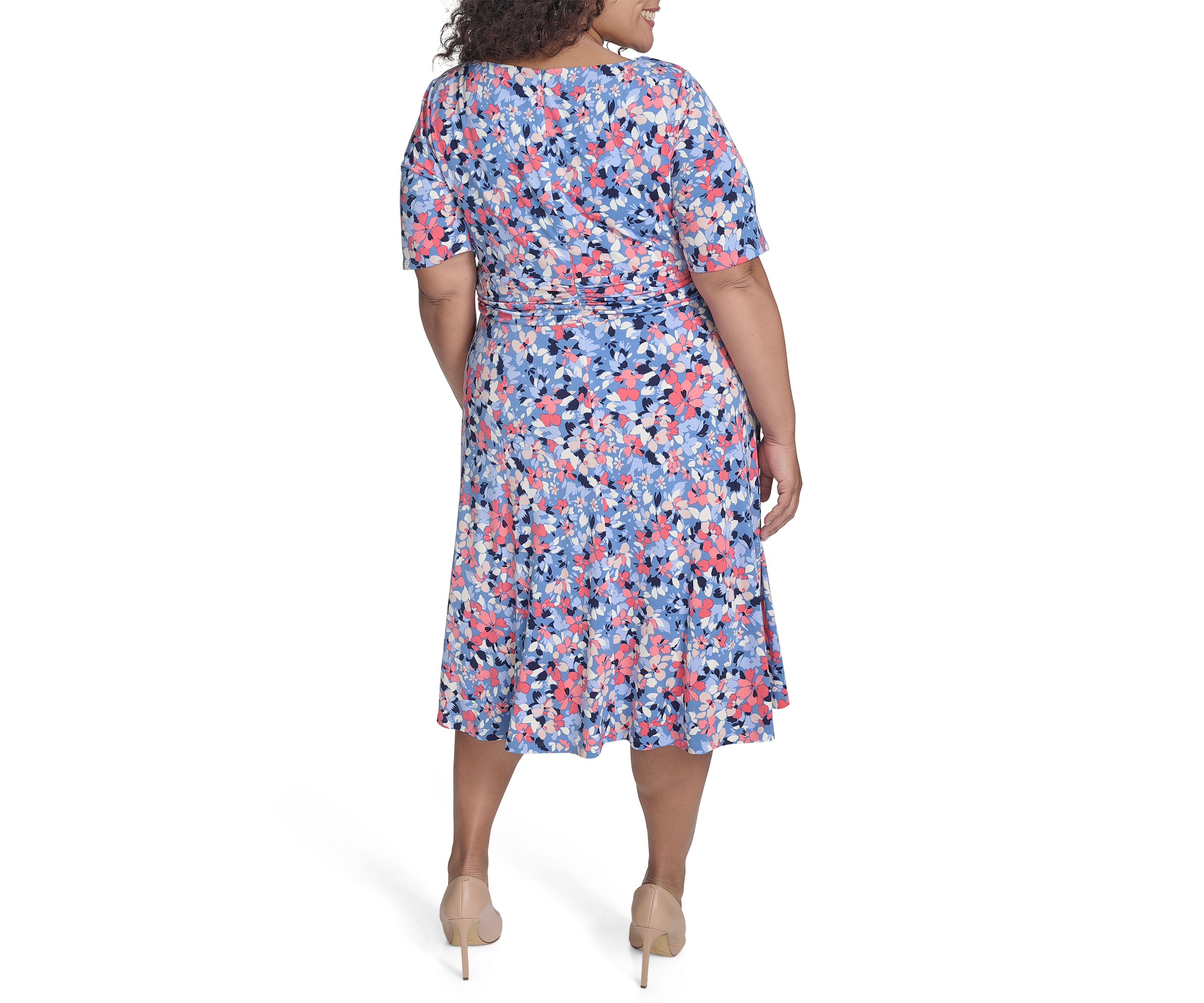 Plus Size Short Sleeve Floral Print Dress