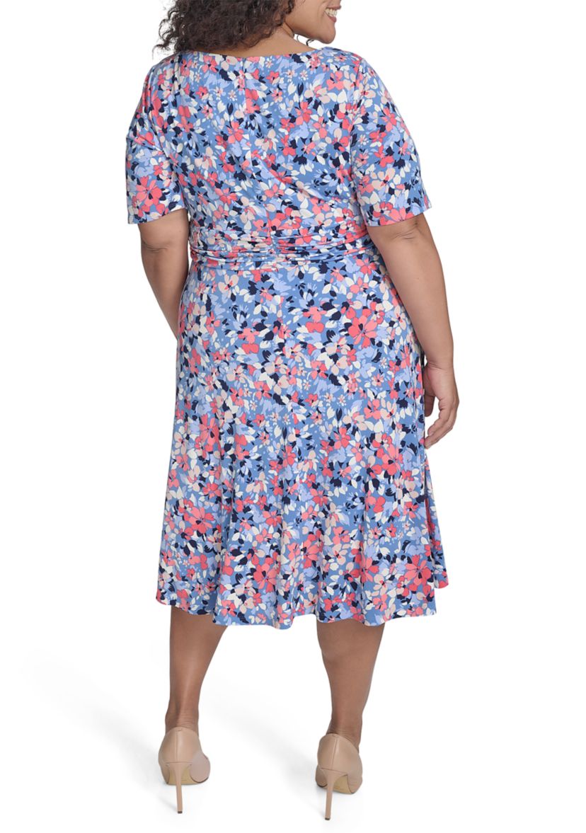 Plus Size Short Sleeve Floral Print Dress