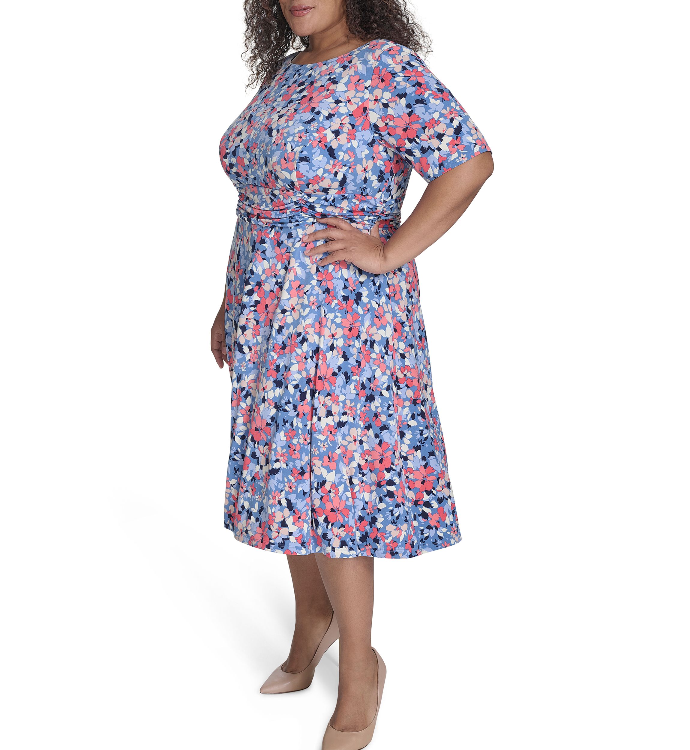 Plus Size Short Sleeve Floral Print Dress