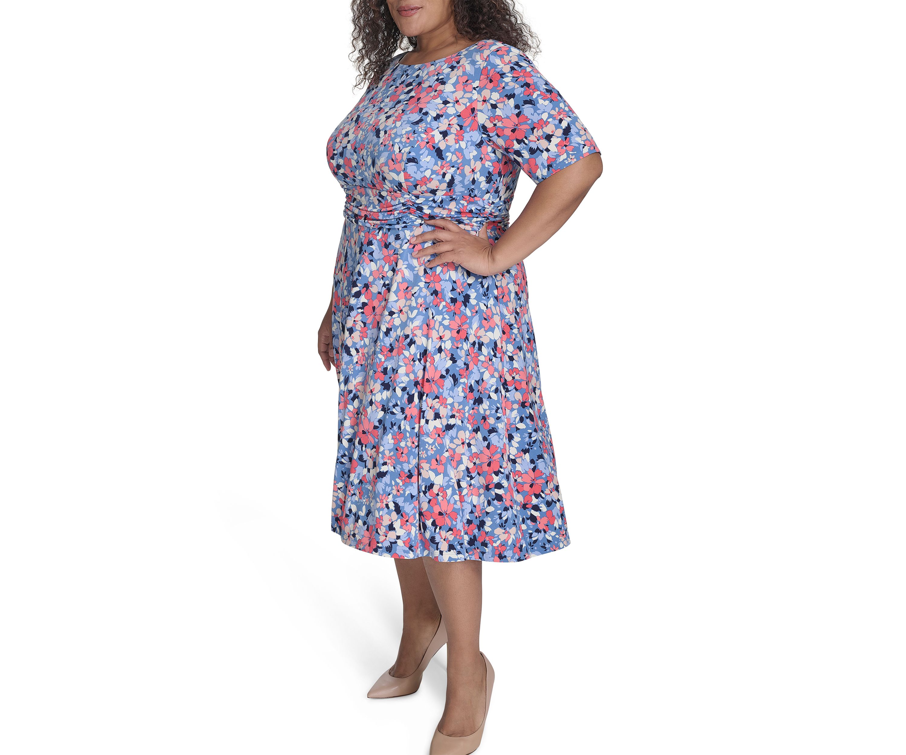 Plus Size Short Sleeve Floral Print Dress