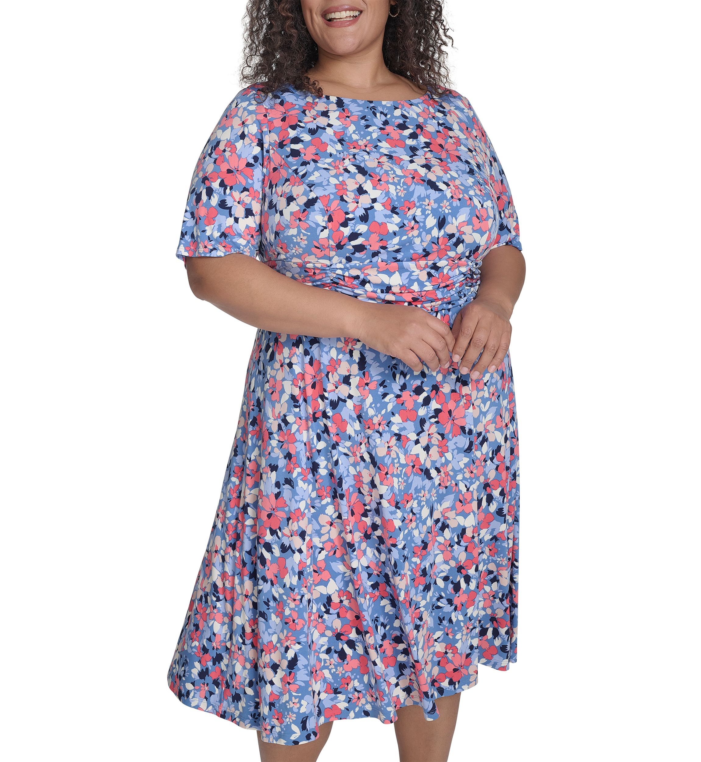 Plus Size Short Sleeve Floral Print Dress
