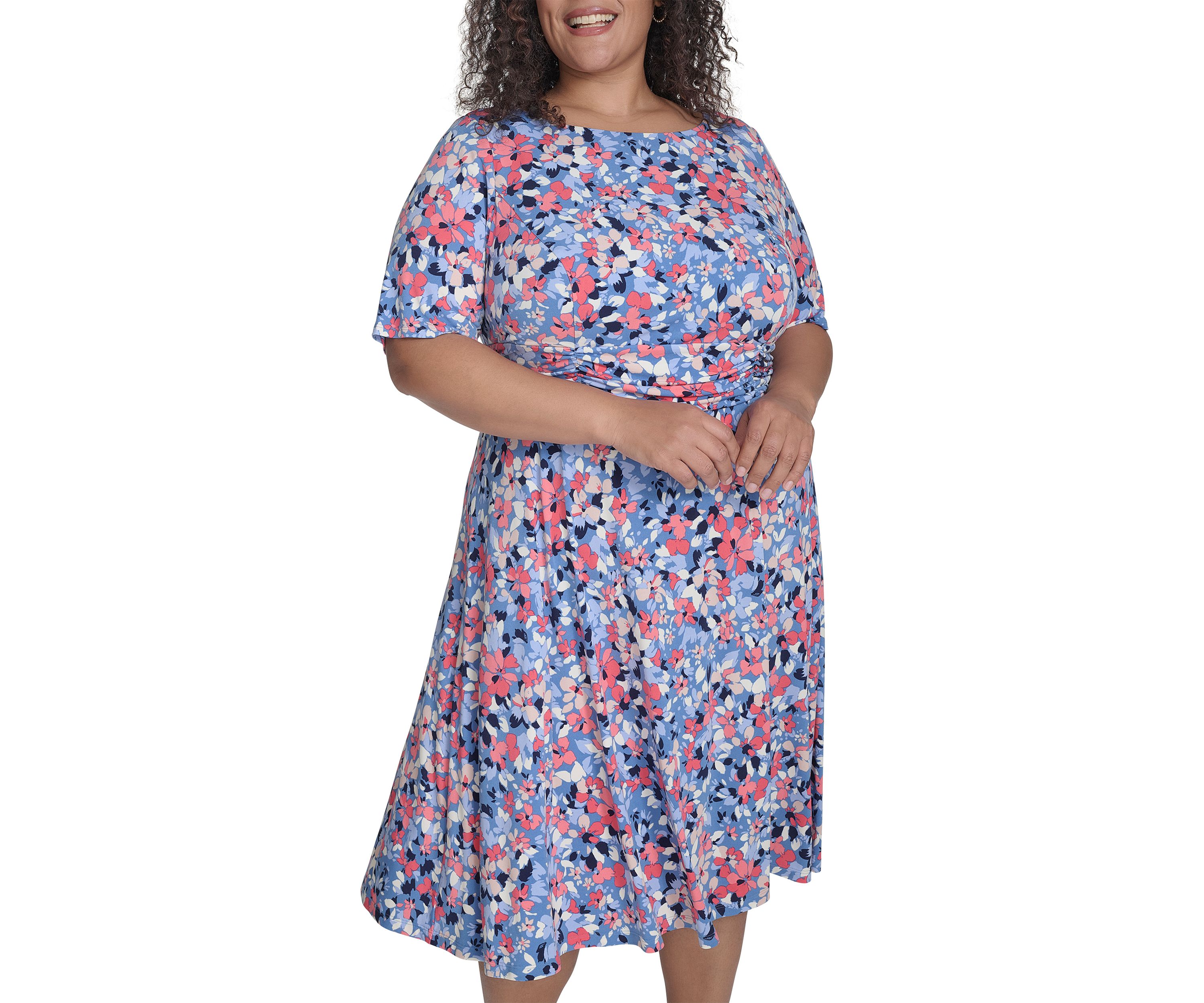 Plus Size Short Sleeve Floral Print Dress