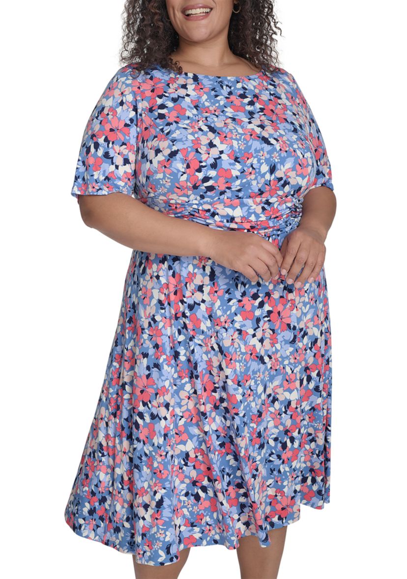 Plus Size Short Sleeve Floral Print Dress