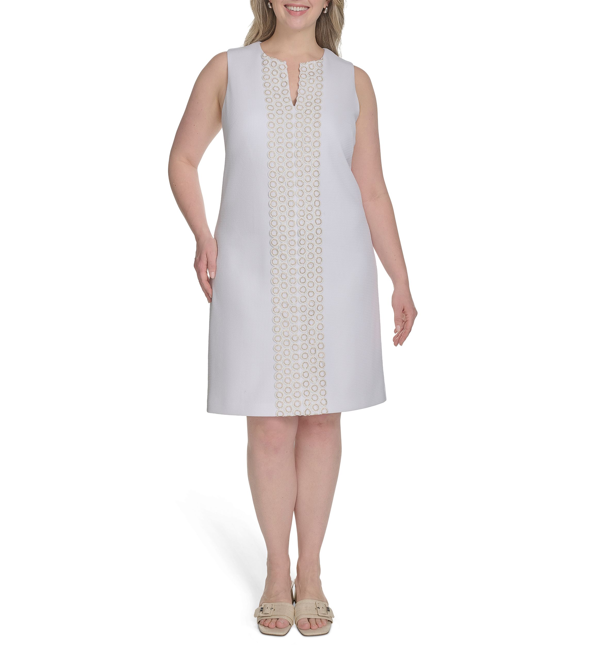 Plus Size Sleeveless Embroidered Dress