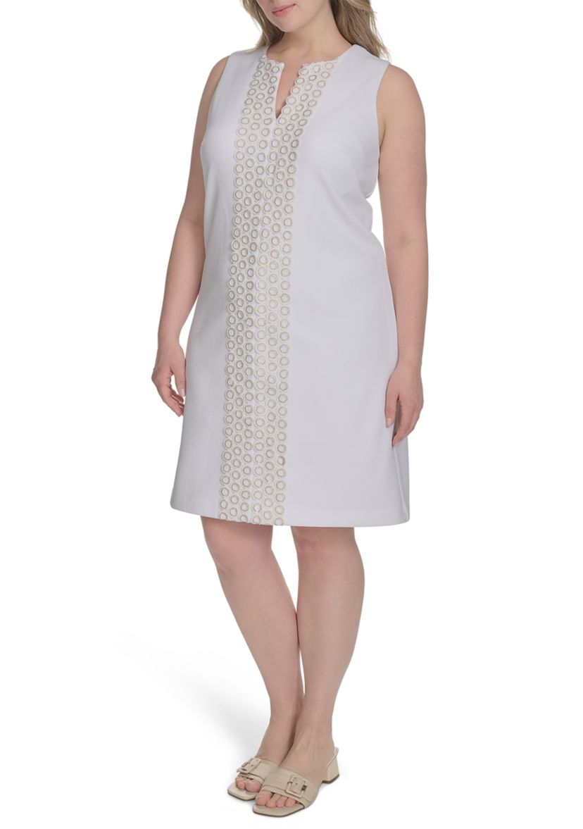 Plus Size Sleeveless Embroidered Dress