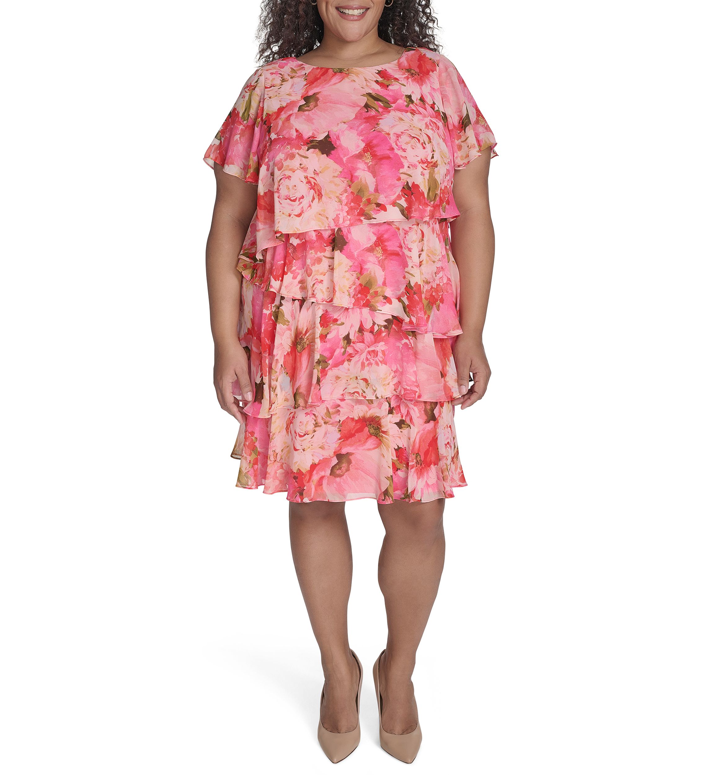 Plus Size Short Sleeve Floral Print Dress