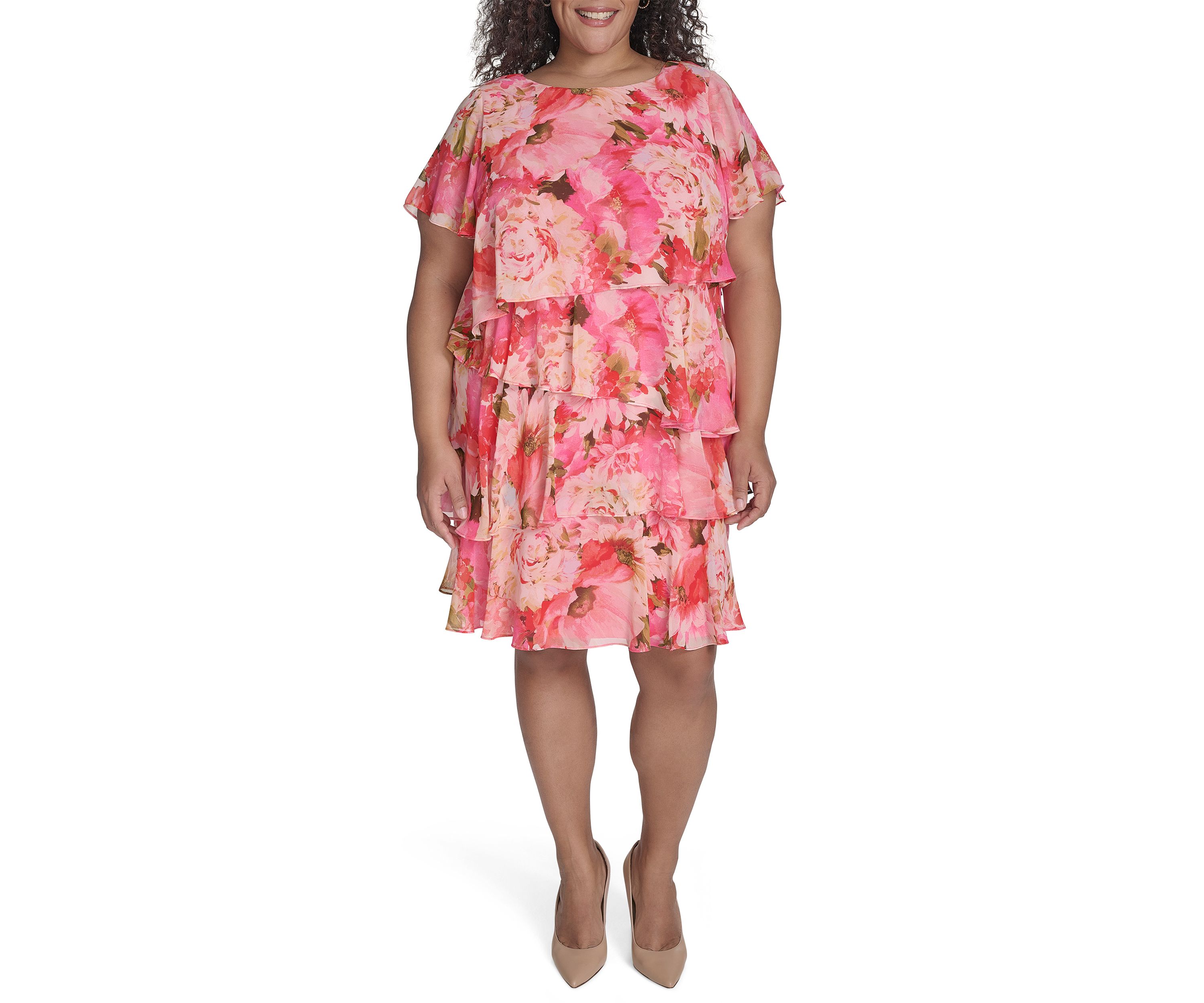 Plus Size Short Sleeve Floral Print Dress